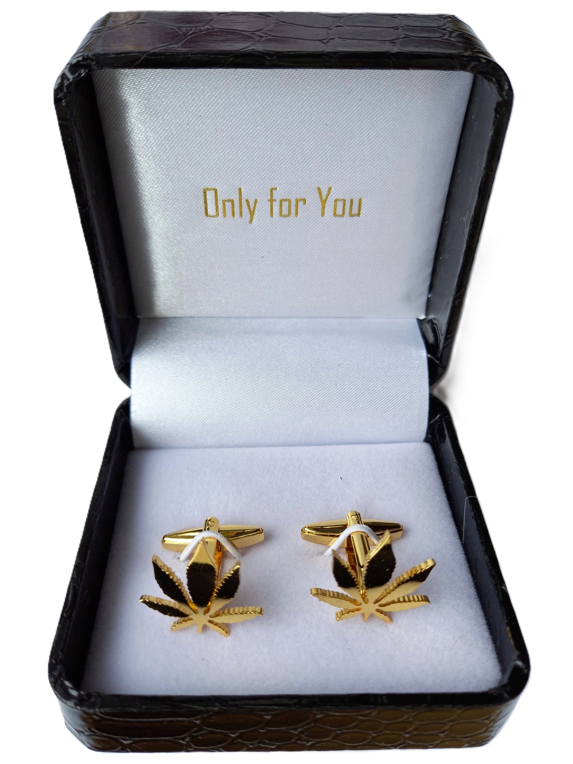 Zlaté manžetové knoflíčky Exciting Marihuana jako dárek V Pouzdru