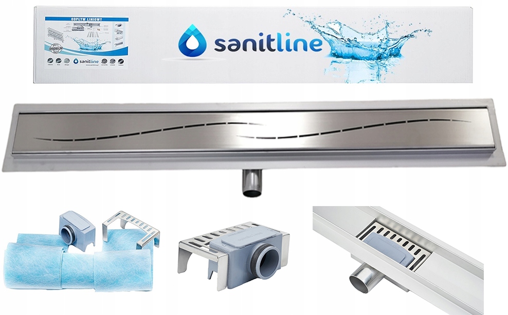 Lineární odtok Sanitline model Modern 80 cm Komplet Nízký Sifon 52 mm