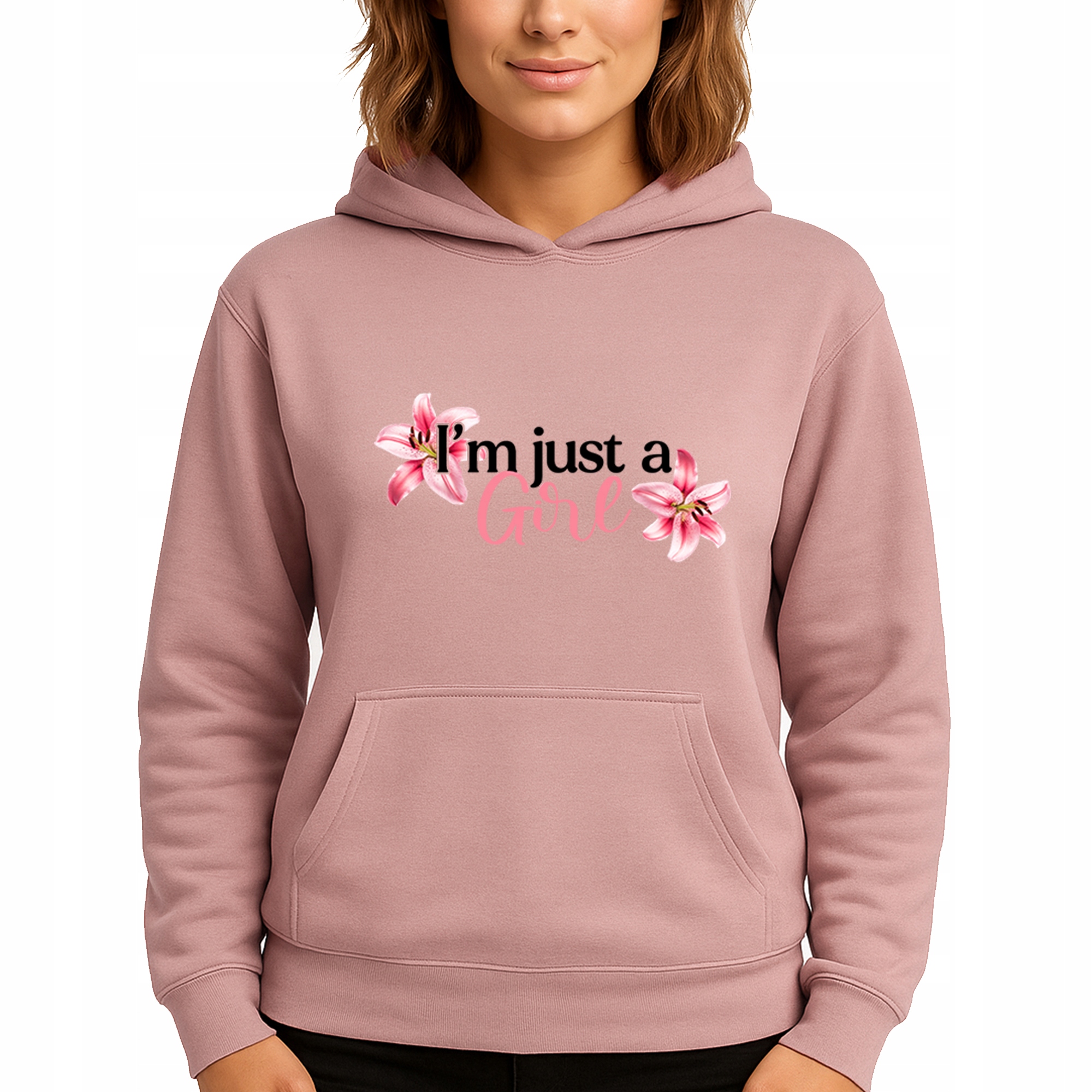 Mikina S Kapucí Hoodie Dusty Pink Bavlněná Módní I'm Just A Girl Vel M