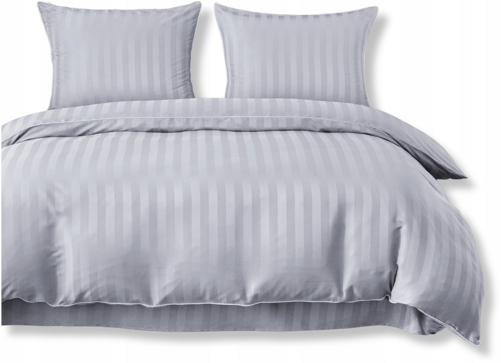 Komplet pościeli 160x200 Srebrna Adamaszek Pasy z Lamówką