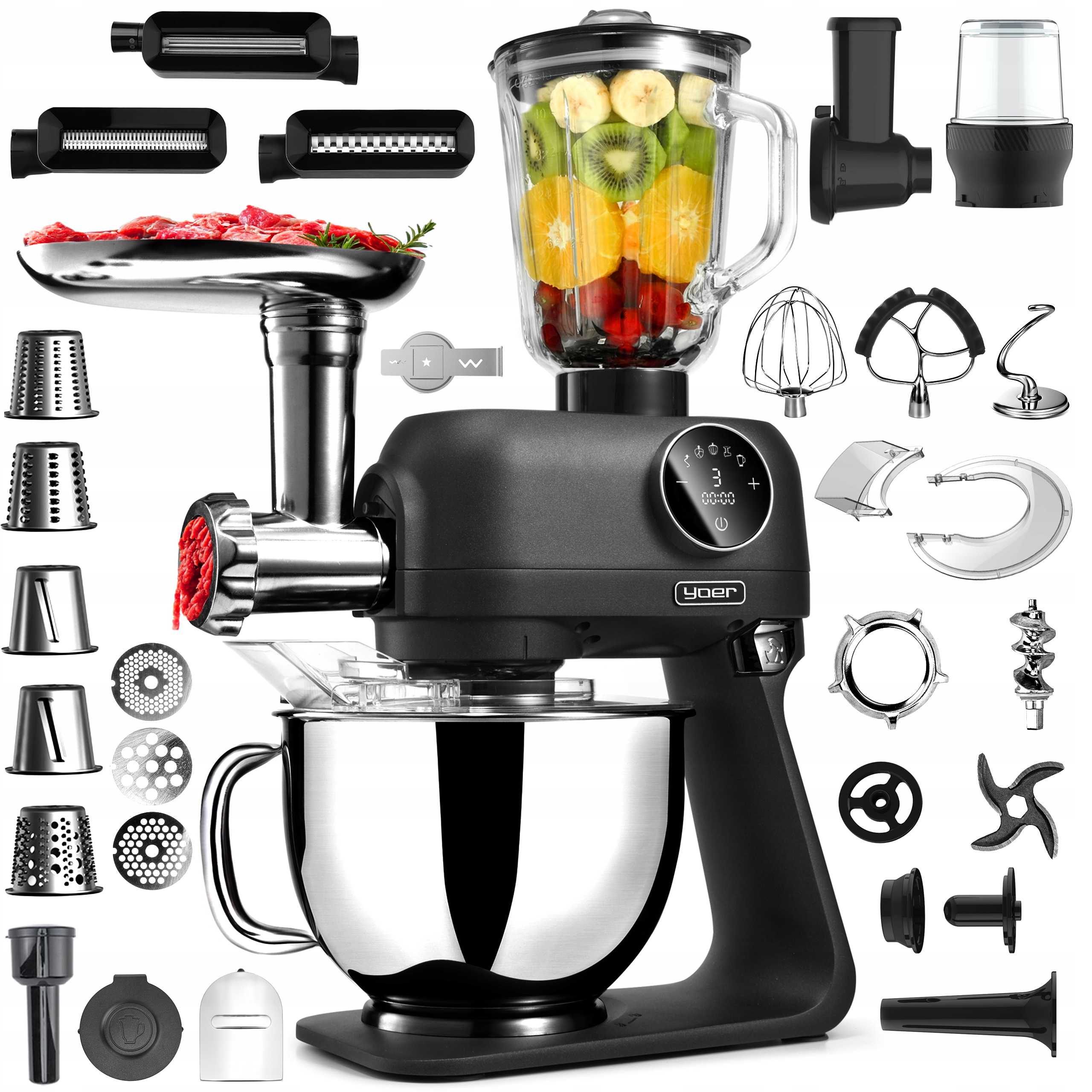Robot kuchenny Planetarny Yoer Wielofunkcyjny 2200W misa 5,5L +43 Elementy