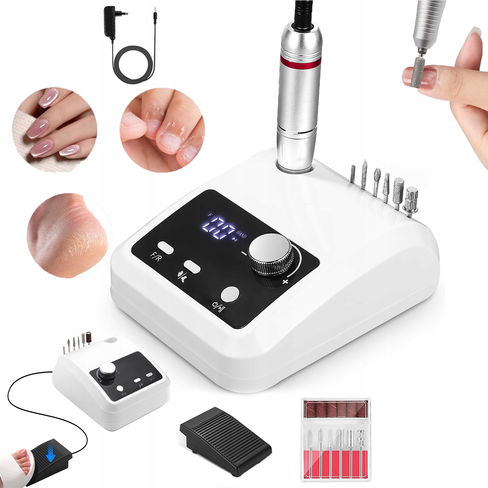 Bruska Bílá Na Nehty Manikúra Pedikúra 45000 Ot/min Silná Frézy