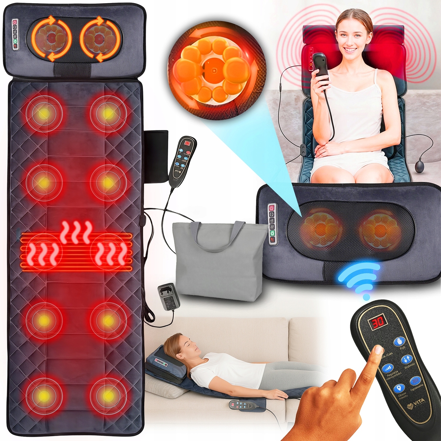 Mata Masująca Wibracyjna Do Masażu Na Łóżko Kanapę Poduszka Masażer Ciała