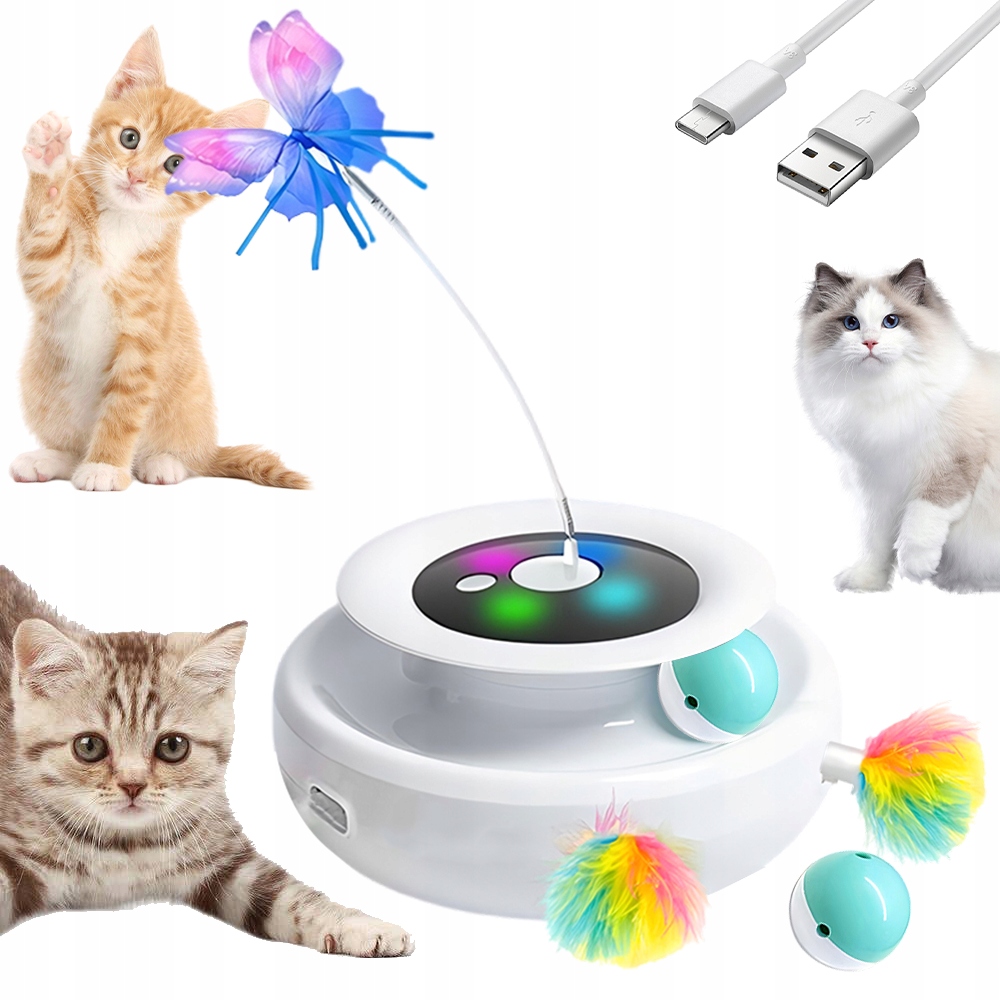 Kolo Hračka Pro Kočky Interaktivní 3v1 Nabitá Motýli Míče Peří