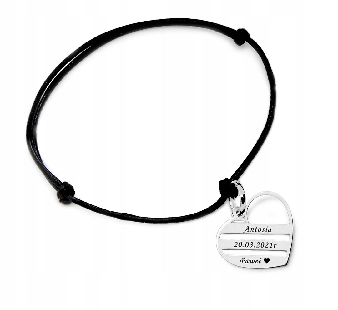 

Srebrna bransoletka 925 serce Grawer na rzemyku