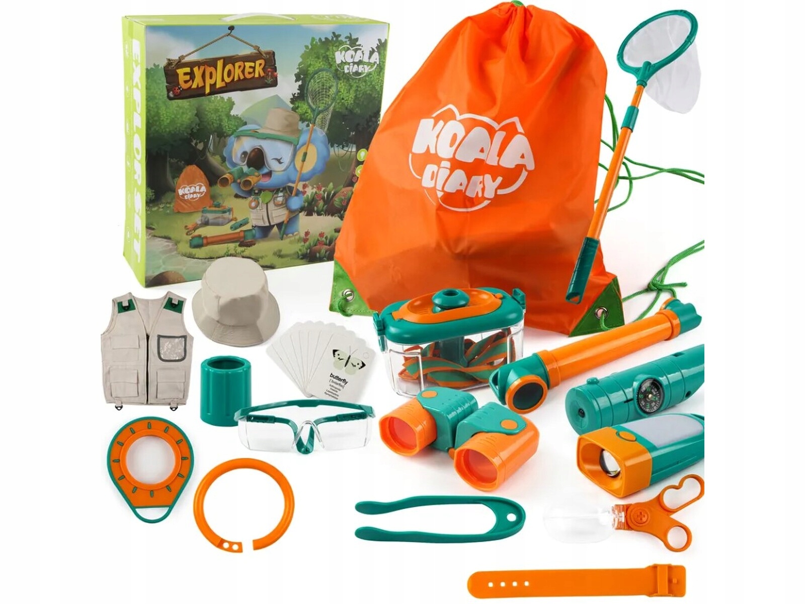 ZESTAW MAŁEGO PODRÓŻNIKA LATARKA LORNETKA LUPA SIATKA NA MOTYLE Marka ChRLD