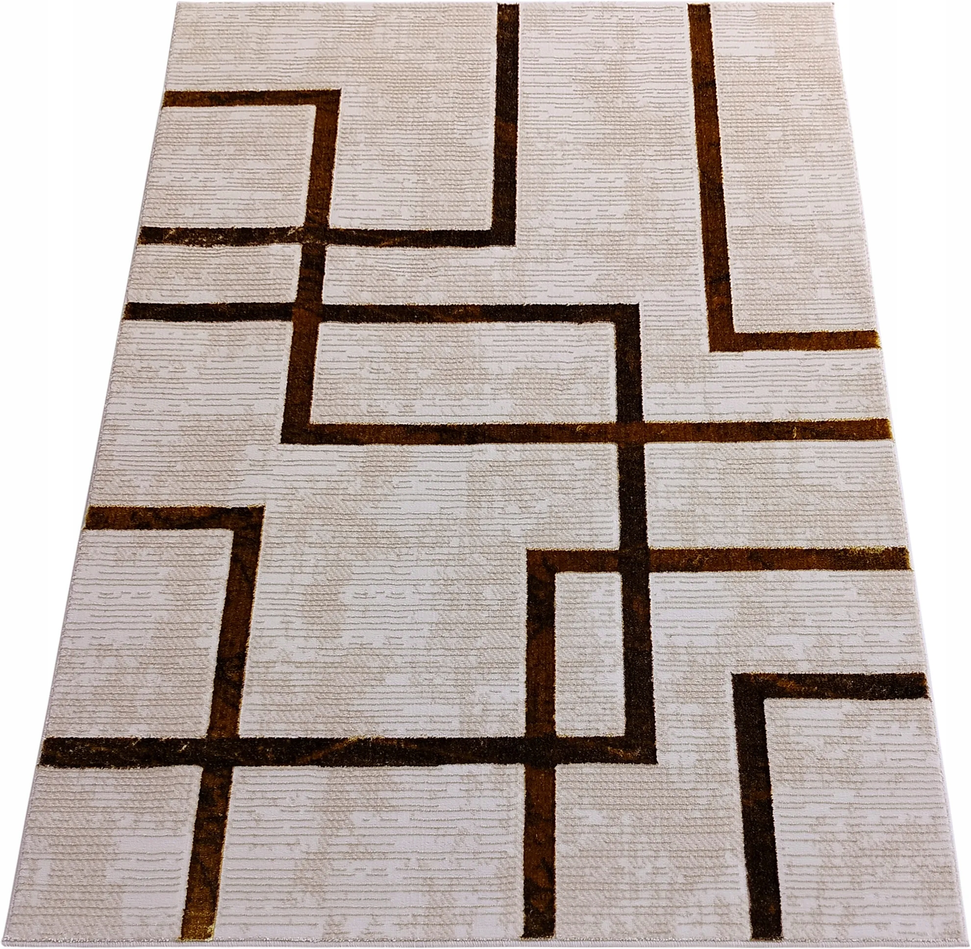 Koberec 140x190 Béžový So Zlatom Do Obývačky Moderný Geometrický