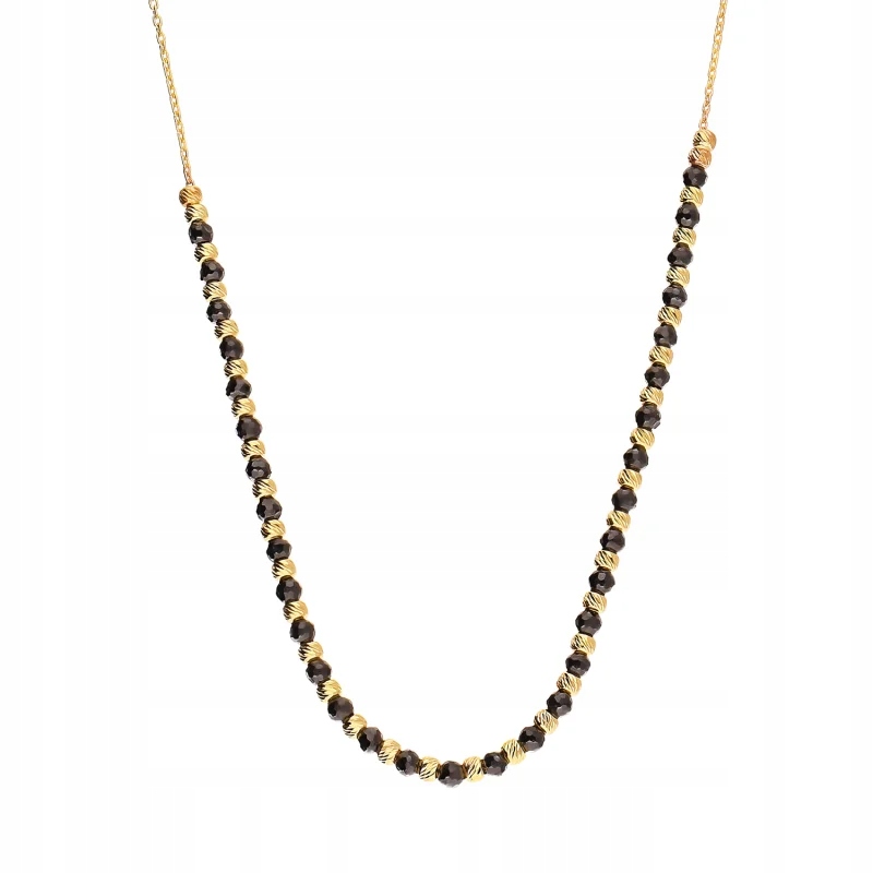 Dámský zlatý náhrdelník 585 s gravírovanými a černými kuličkami 2.70 g 14kt