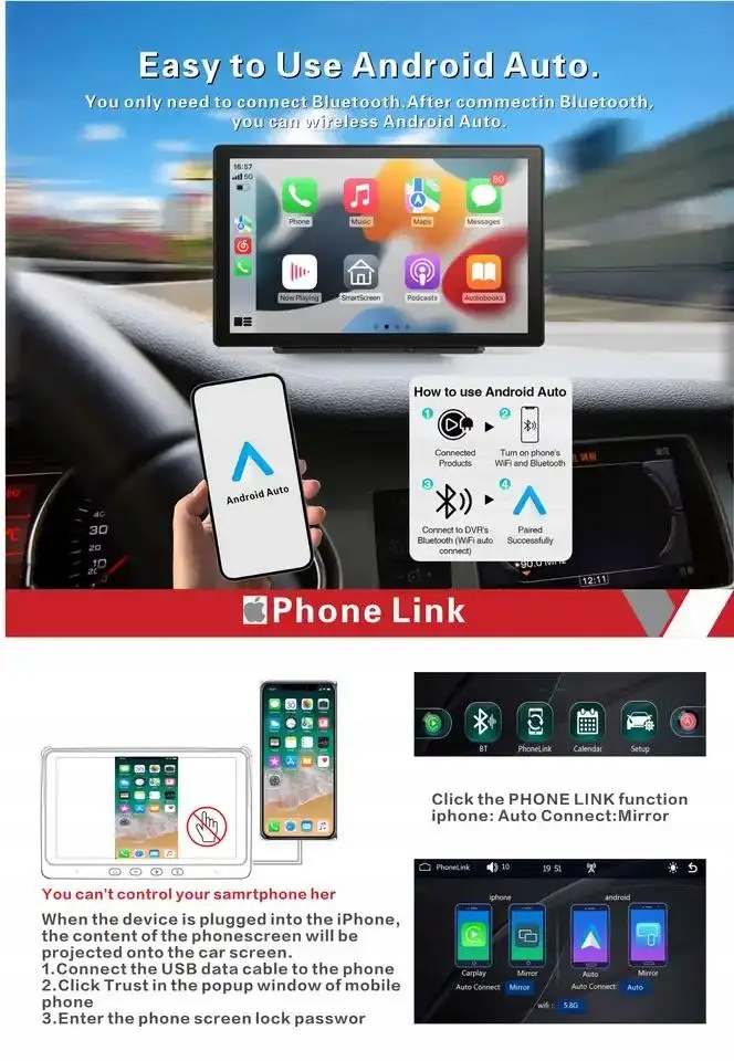 9-calowy samochodowy odtwarzacz DVD Bluetooth