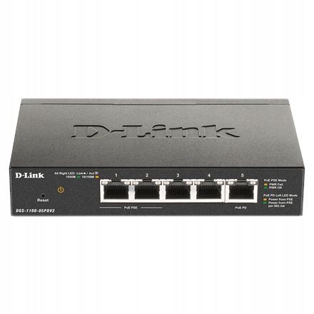 D-Link 5-portový gigabitový prepínač PoE Smart Managed Switch a poE Extender DGS-110