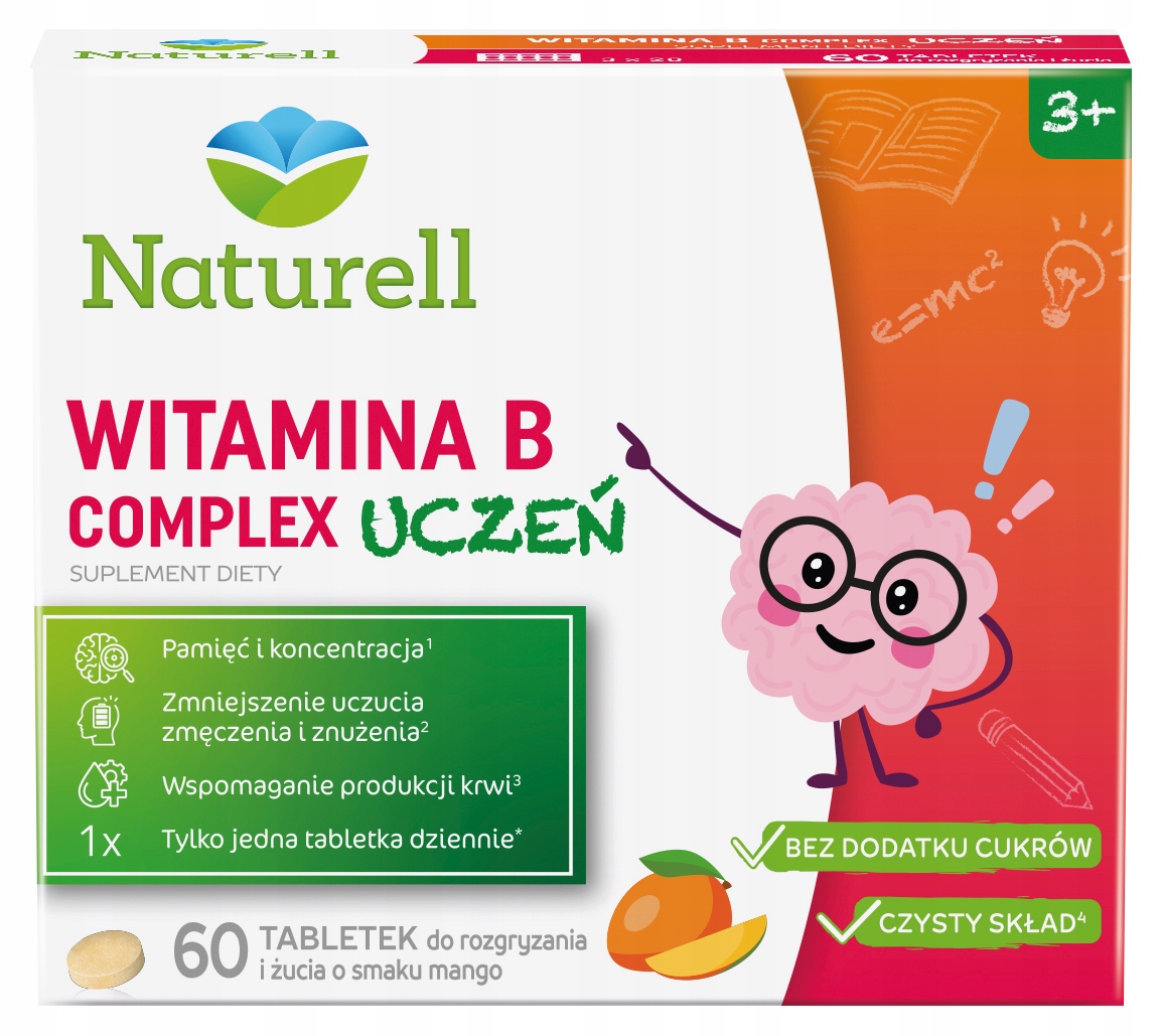Naturell Witamina B Complex Uczeń dla dzieci 60 tabl | PAMIĘĆ, KONCENTRACJA