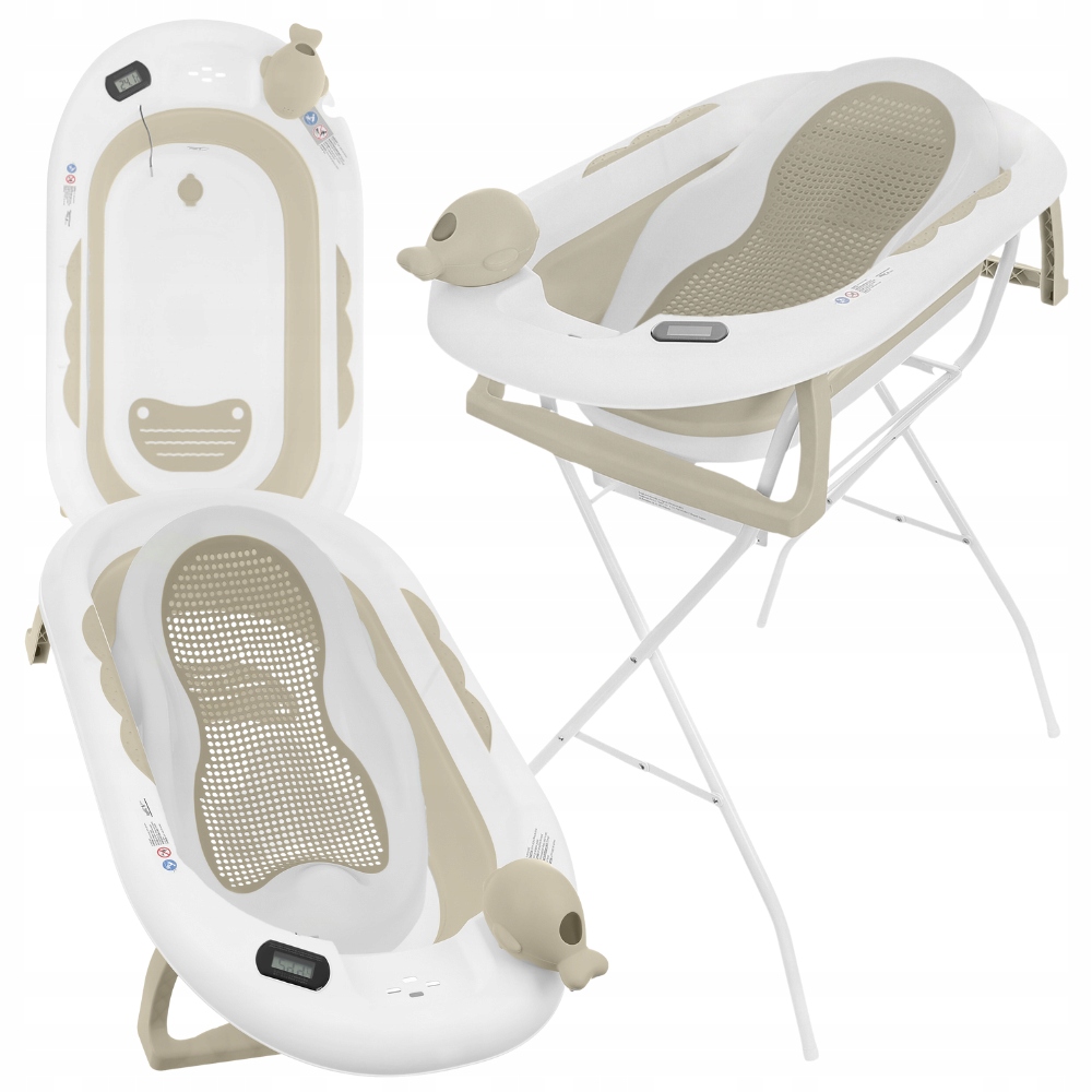 Primabobo WANIENKA SKŁADANA OLA ZE STOJAKIEM, termometr, FOTELIK, BEŻOWA