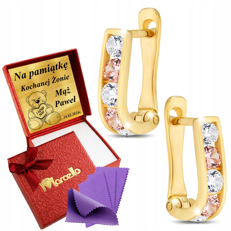 Złote Kolczyki Serca Angielskie Zapięcie Złoto 585 Grawer