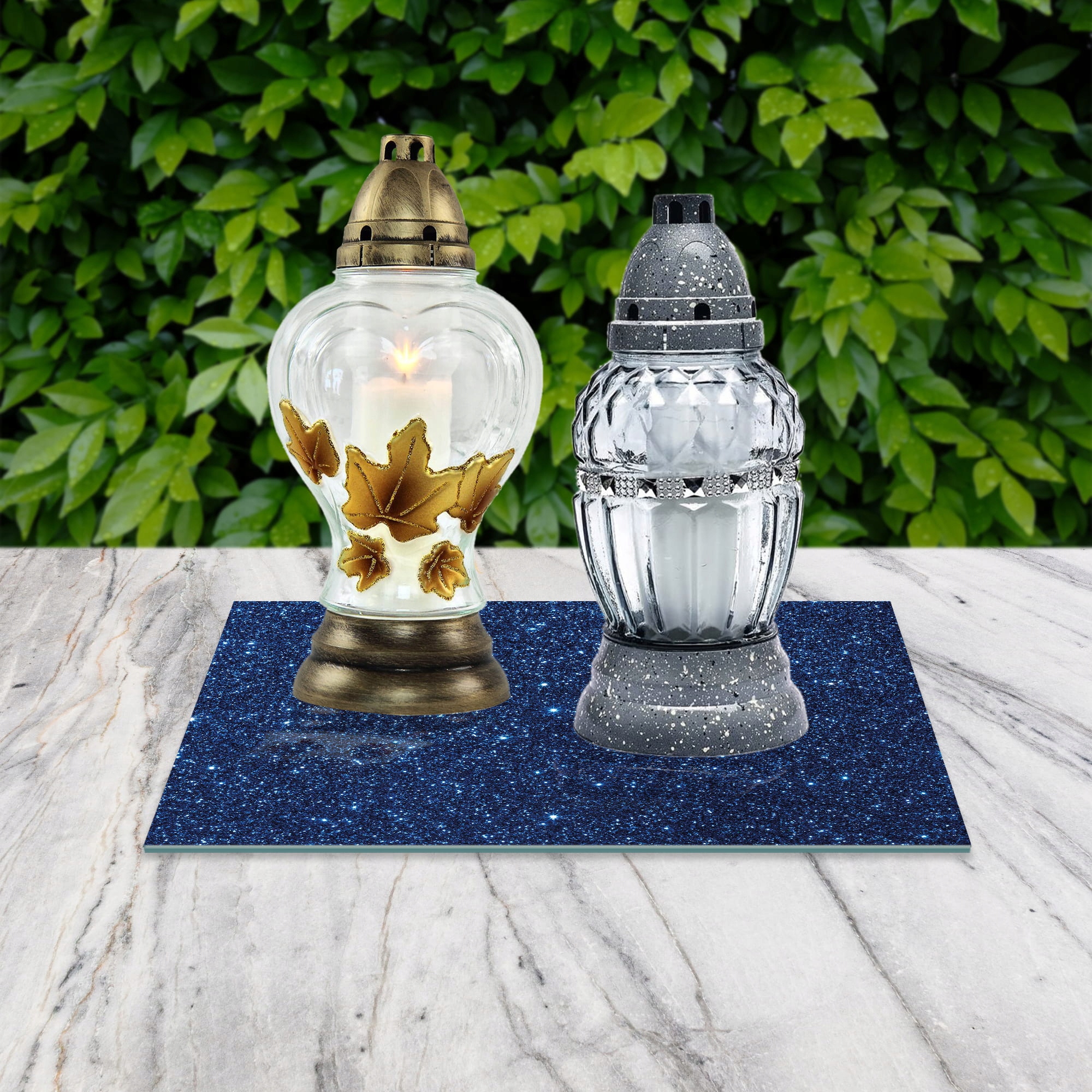 SZKLANA PODSTAWKA POD ZNICZE 40x40cm Niebo noc 23h Materiał szkło hartowane