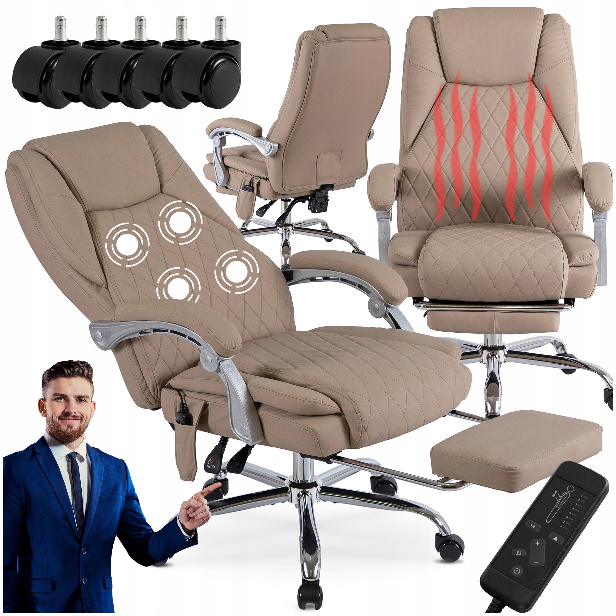 Kancelářská otočná židle s masáží K Psacímu Stolu k počítači Béžová Giorgio