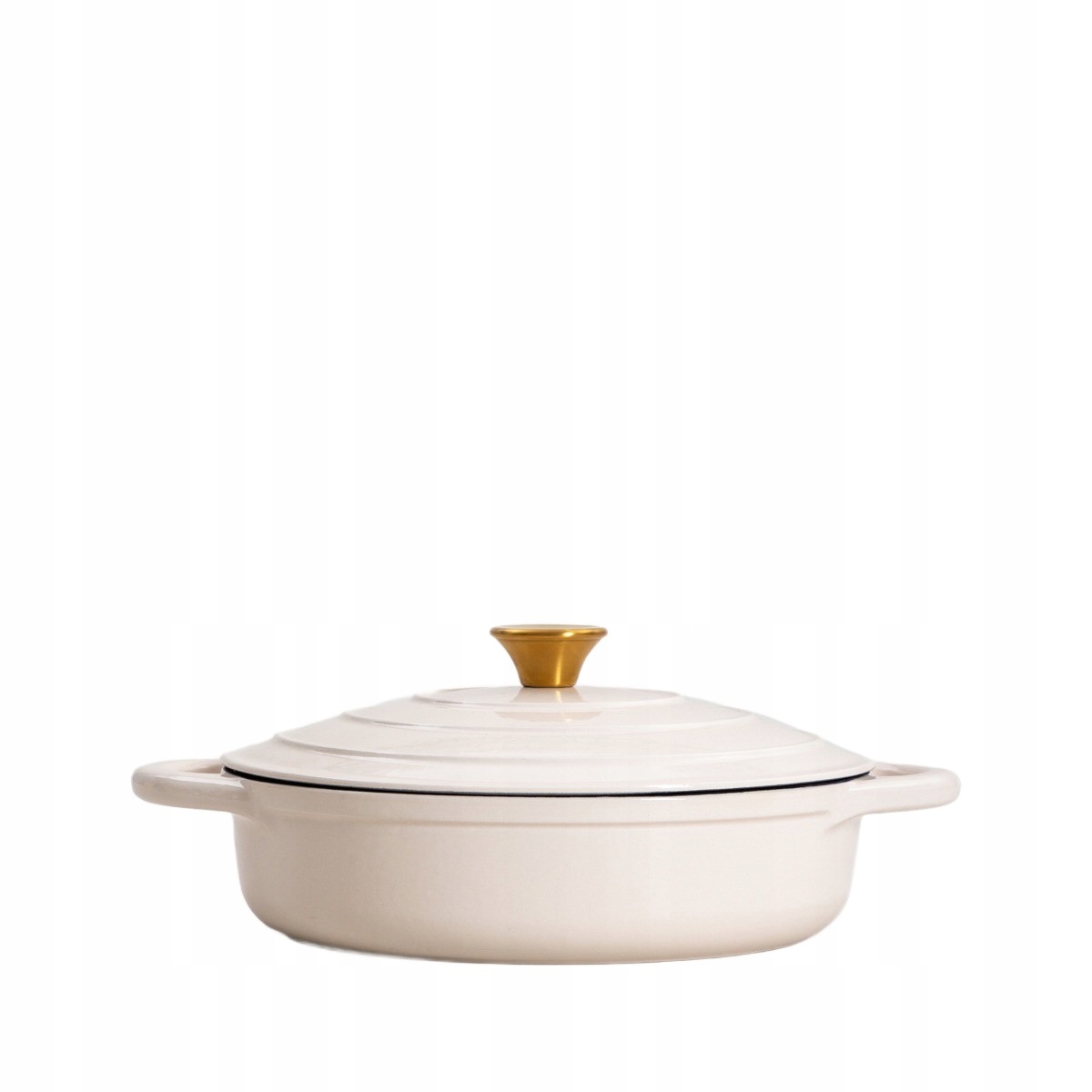 Hrnec litinový s poklicí Andreas béžový plochý 28 cm plyn/indukce