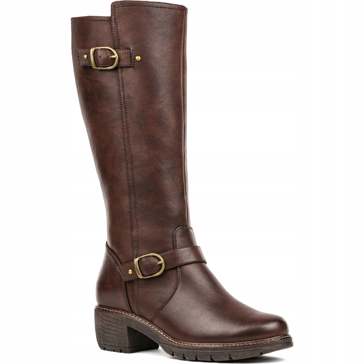 Čokoládové zateplené kozačky Vlna kozačky Širší módní Zip Wojtyłko 38