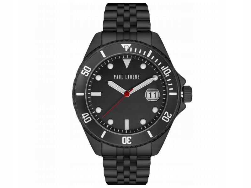 Černé pánské hodinky s kulatým ciferníkem na náramku typu mesh, černé pouzdro