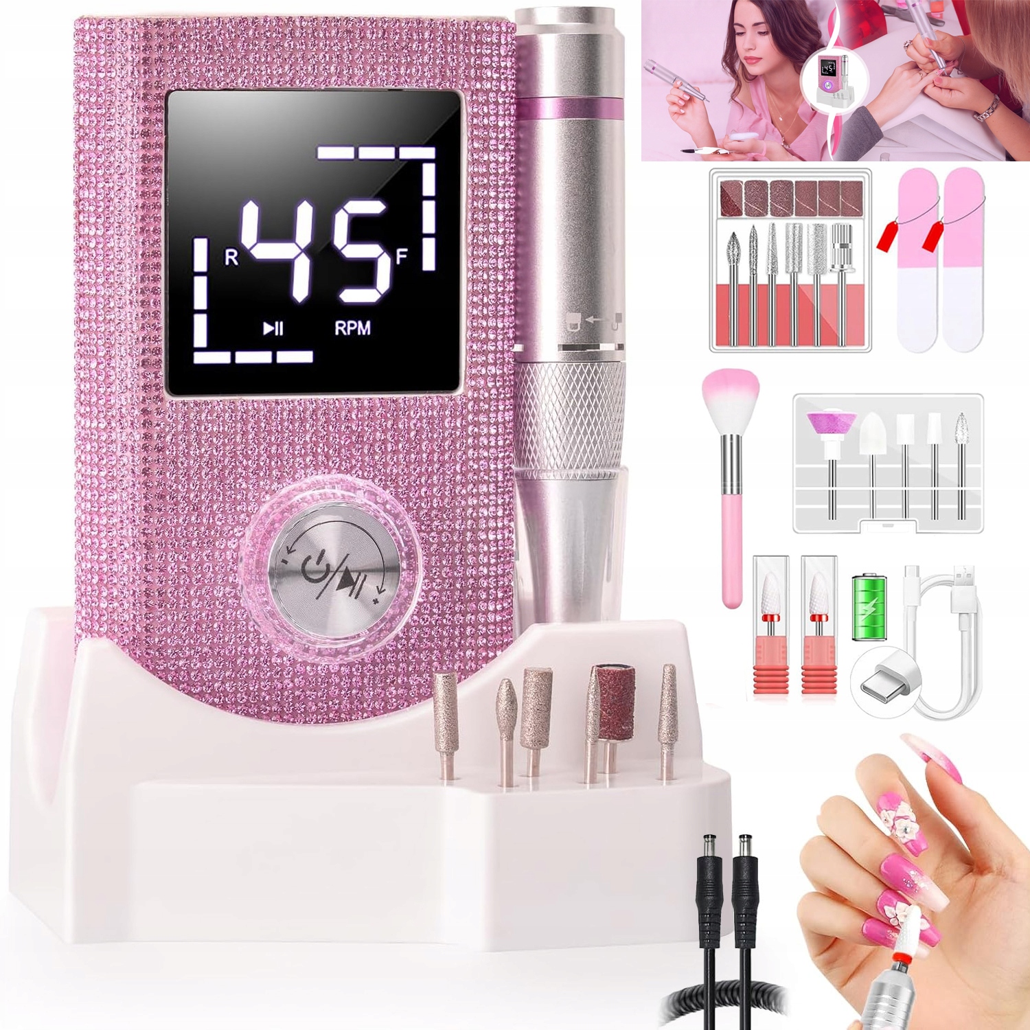 Bruska Na Nehty Manikúra Pedikúra Pro Odstranění Hybridů Gelu Frézy 50W