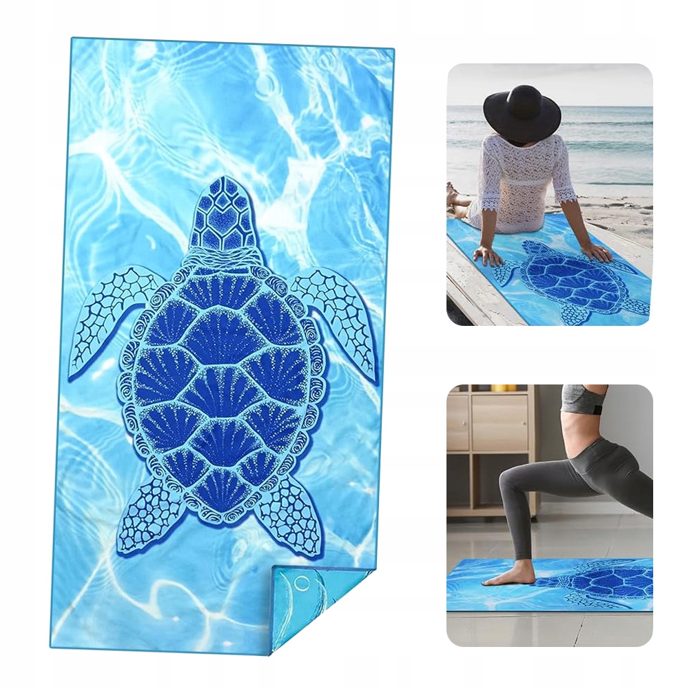 Plážová osuška velká, rychleschnoucí, 100 x 200 cm, koupací s taškou, vzor želva