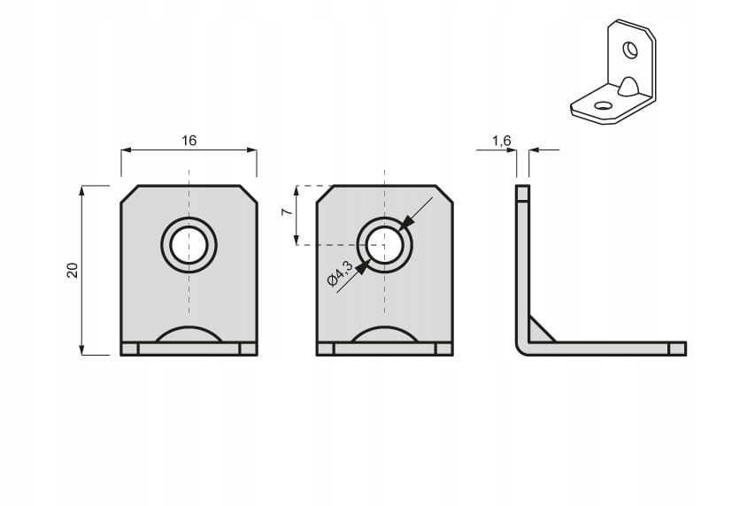 Kątownik meblowy łącznik 20x20x16 10szt Kod producenta KĄTOWNIK-20
