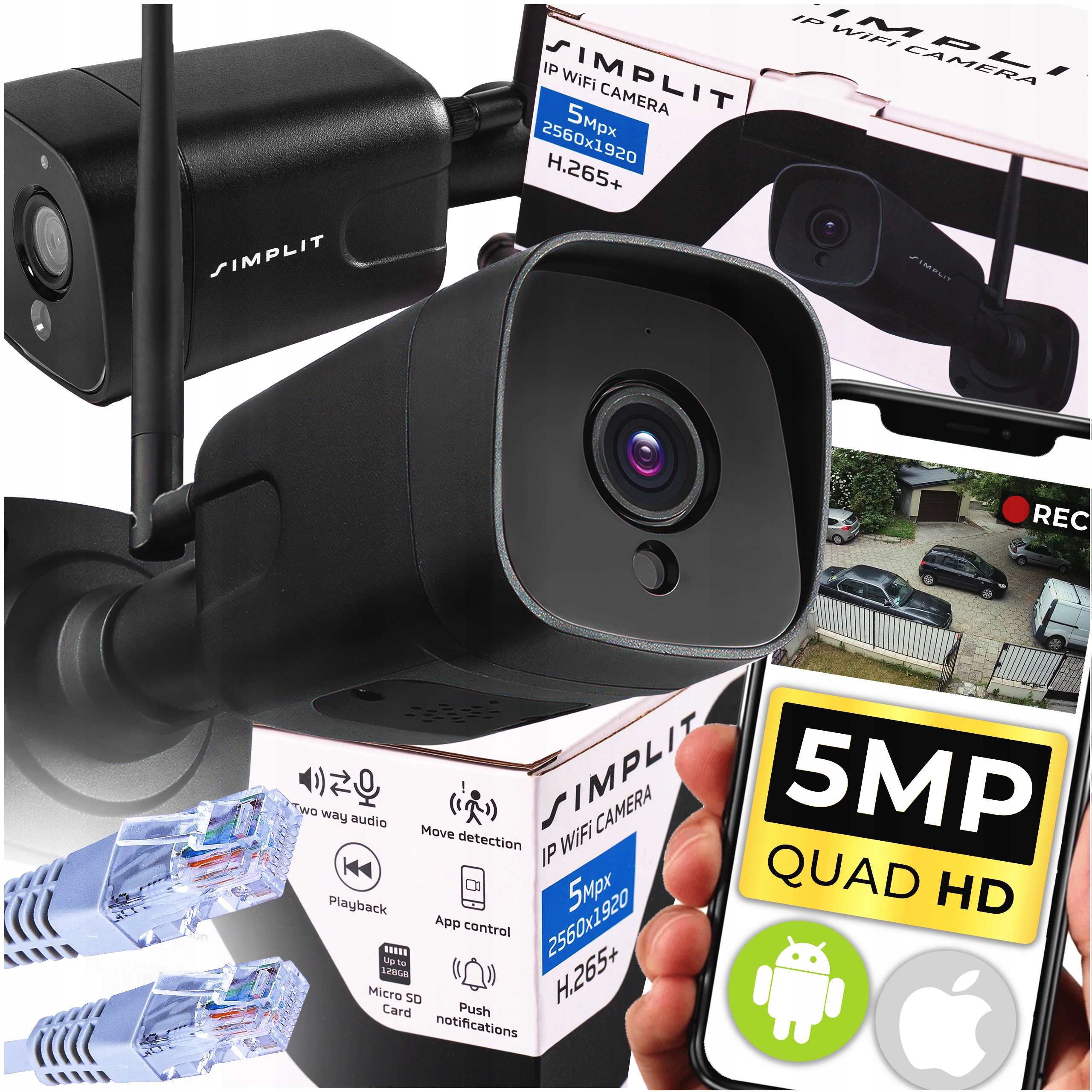 Venkovní Wifi Kamera Voděodolná, Ip Kamera Pro Domácí Monitorování 5 M Simplit
