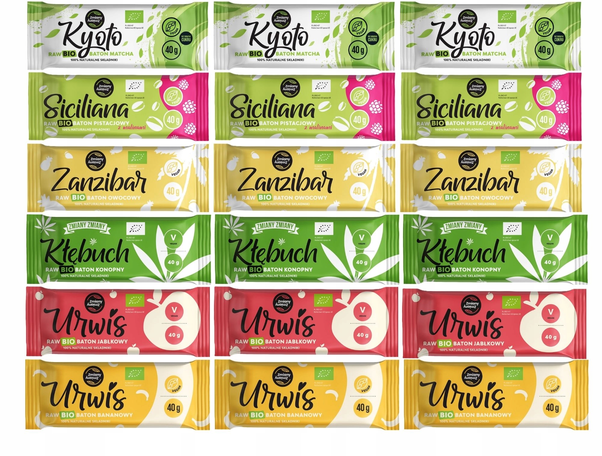 Zestaw batonów Bio 18 szt 6 smaków wegańskie bez cukru zdrowe przekąski mix