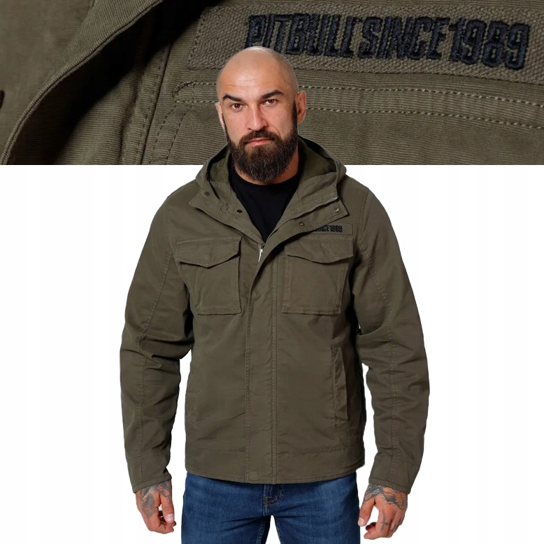 Pánská přechodová bunda s kapucí Pitbull Fallon Vojenská bavlněná bunda
