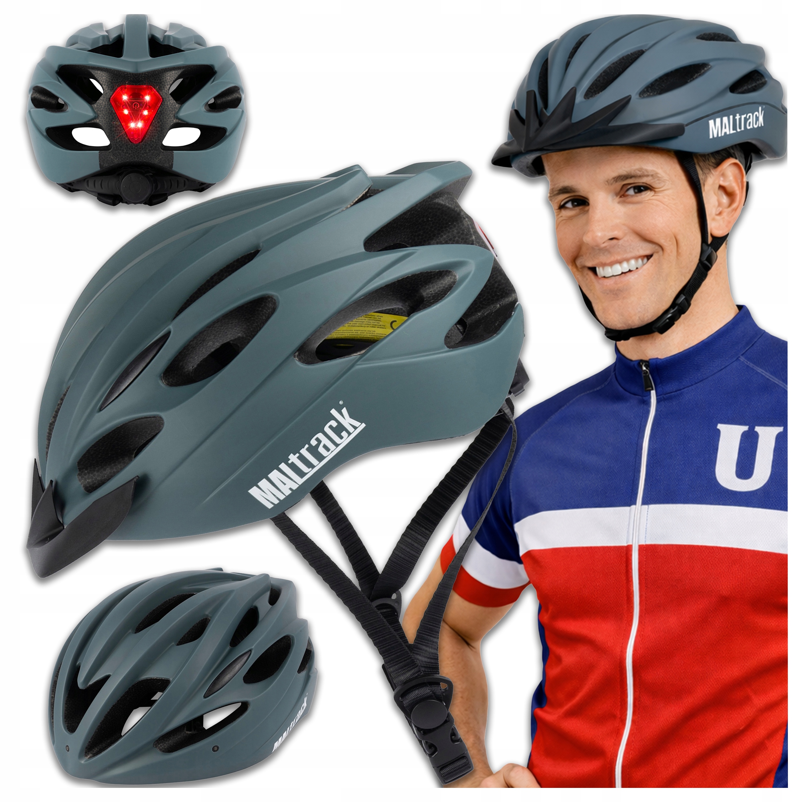 KASK ROWEROWY MTB LEKKI WENTYLOWANY REGULOWANY MĘSKI DAMSKI 58-61 cm + LED