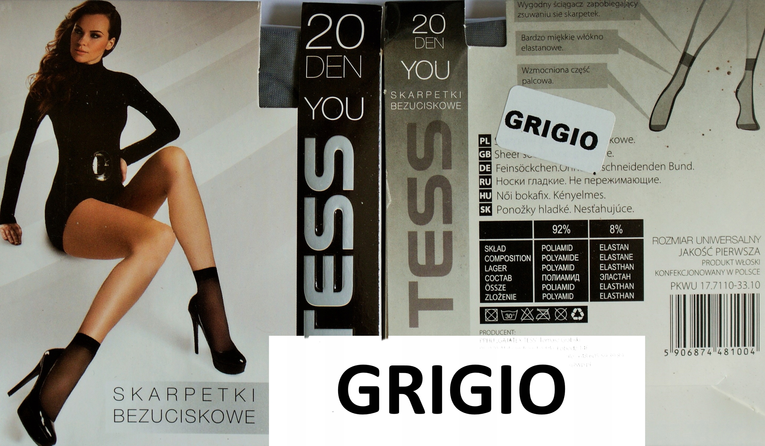 Ponožky talianske TESS hladké15 den farba GRIGIO