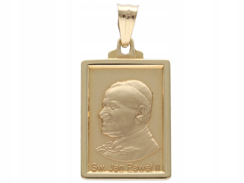 Zlatý obdélníkový medailonek 585 sv. Jan Pavel II. Křest přijímání dárek 14k