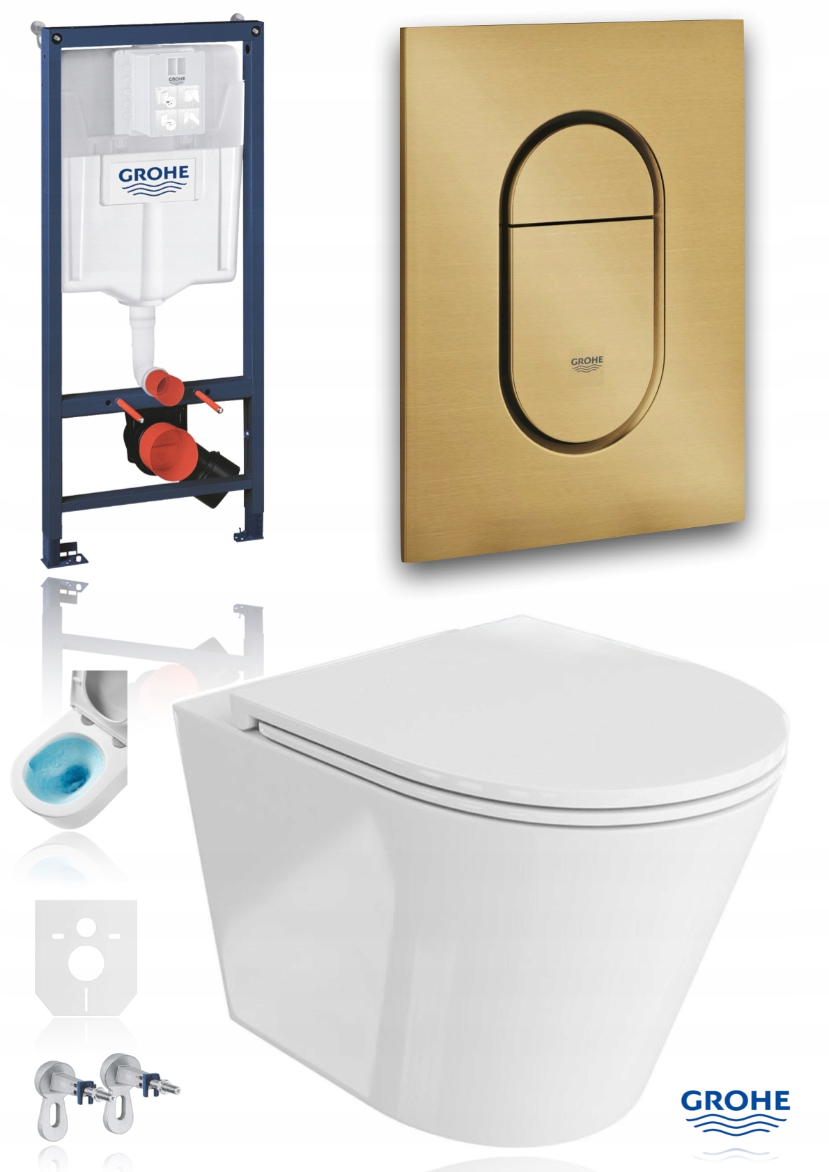 Grohe stelaż Pneumatyczny zestaw Wc Miska Wirowa złoty szczotkowany Gold