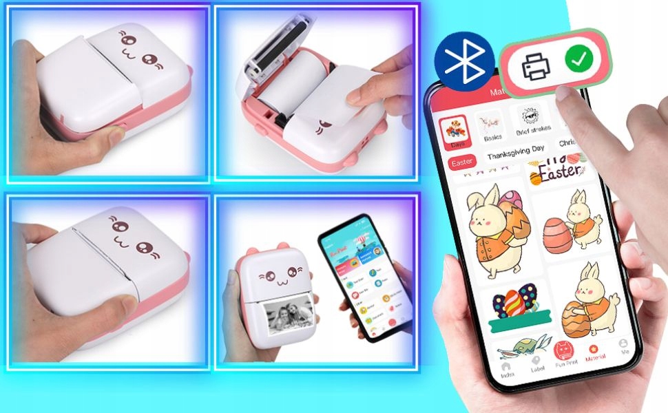 MINI DRUKARKA TERMICZNA DRUKUŚ DLA DZIECI DO ZDJĘĆ PRZENOŚNA 11 ROLEK ETUI Stan opakowania oryginalne