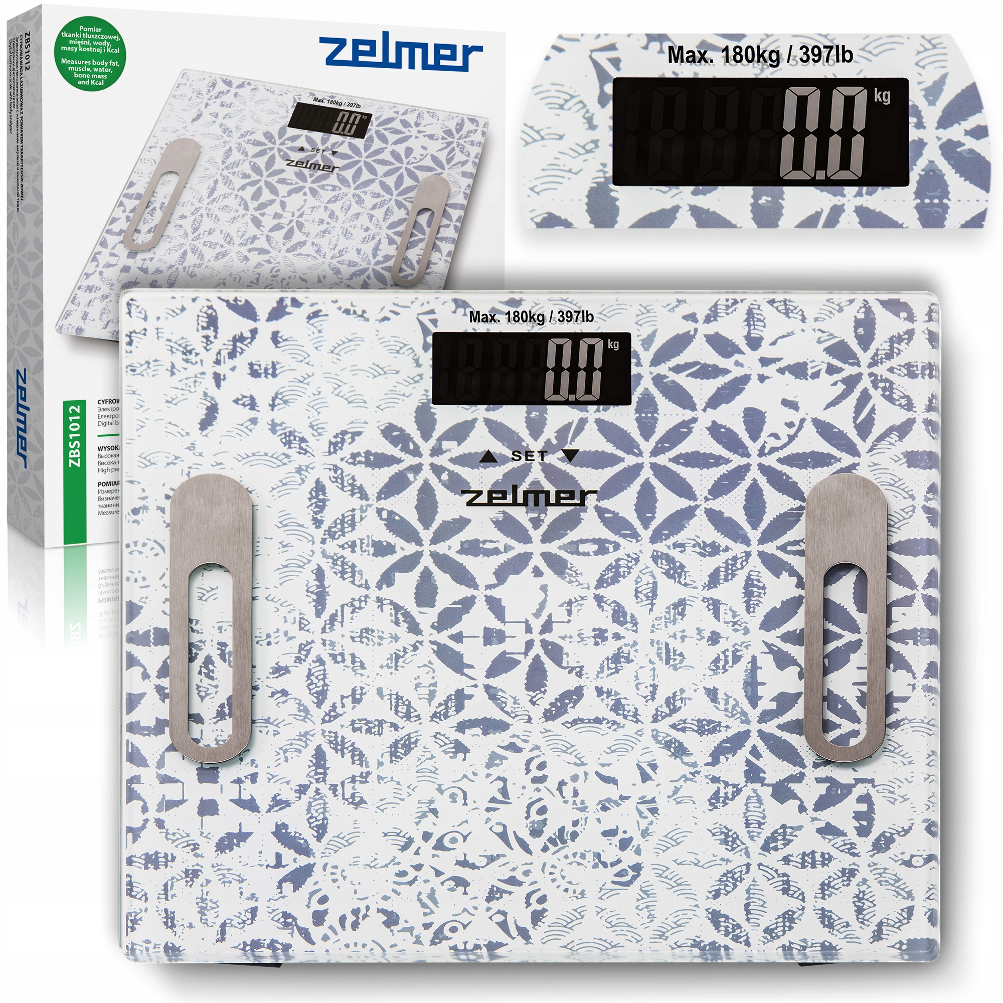 Waga Łazienkowa Zelmer Elektroniczna Szklana Analityczna Pomiar Ciała 180KG