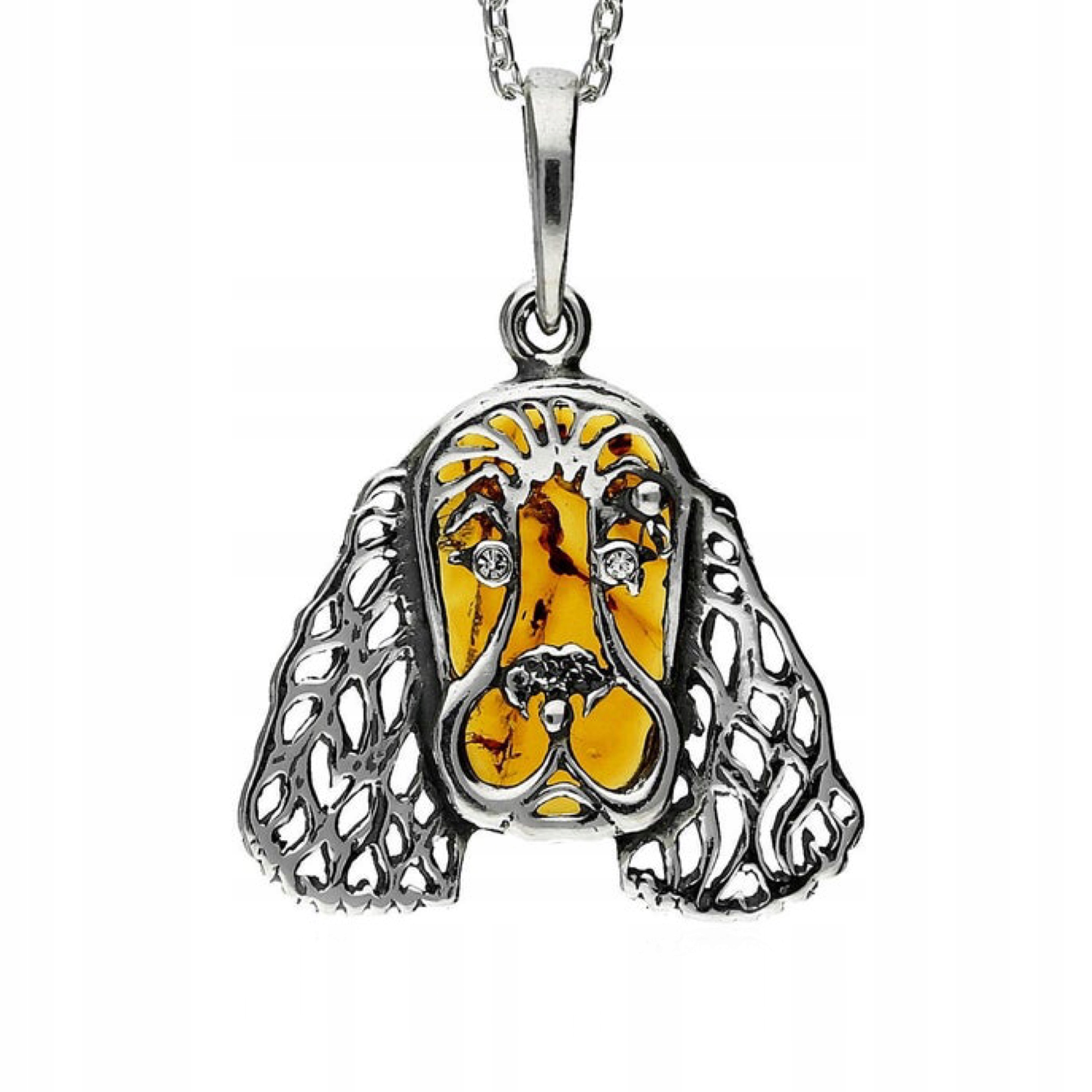 Pes, Stříbrný Přívěsek S Jantarem A Zirkony