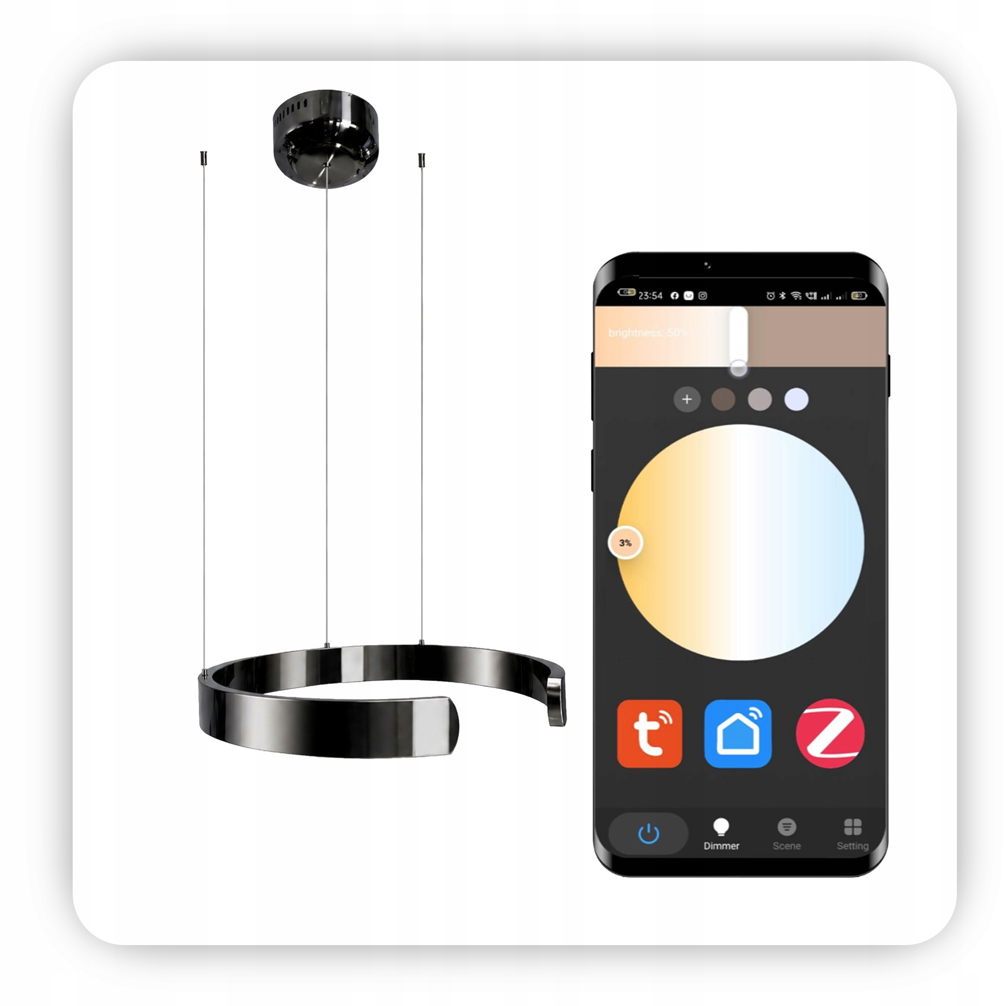 Lampa wisząca Led Zigbee Open ring czarny chrom 40cm