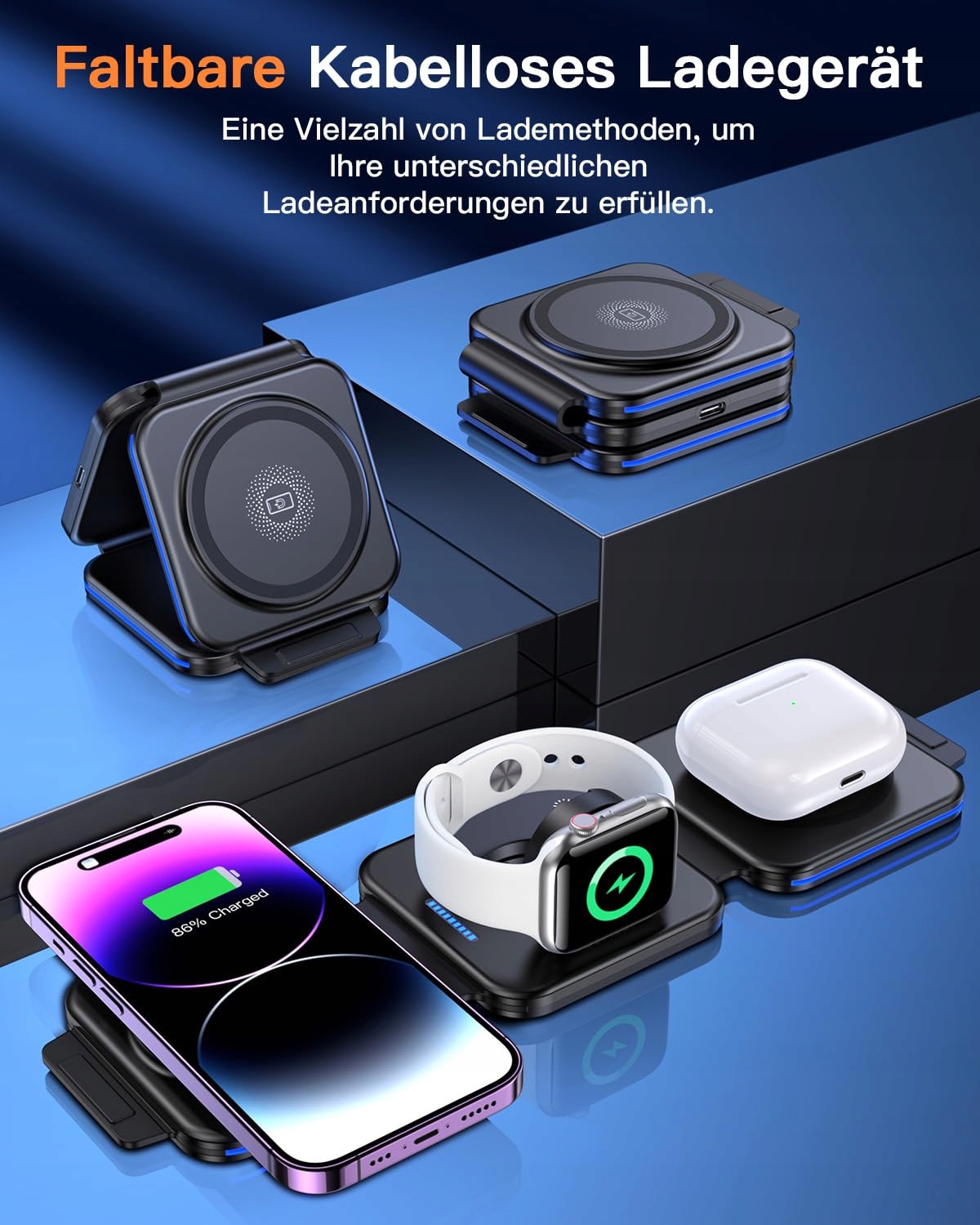 ZUMSEY 3w1 Składana Stacja Ładowania Apple iPhone iWatch AirPods — miniatura 2
