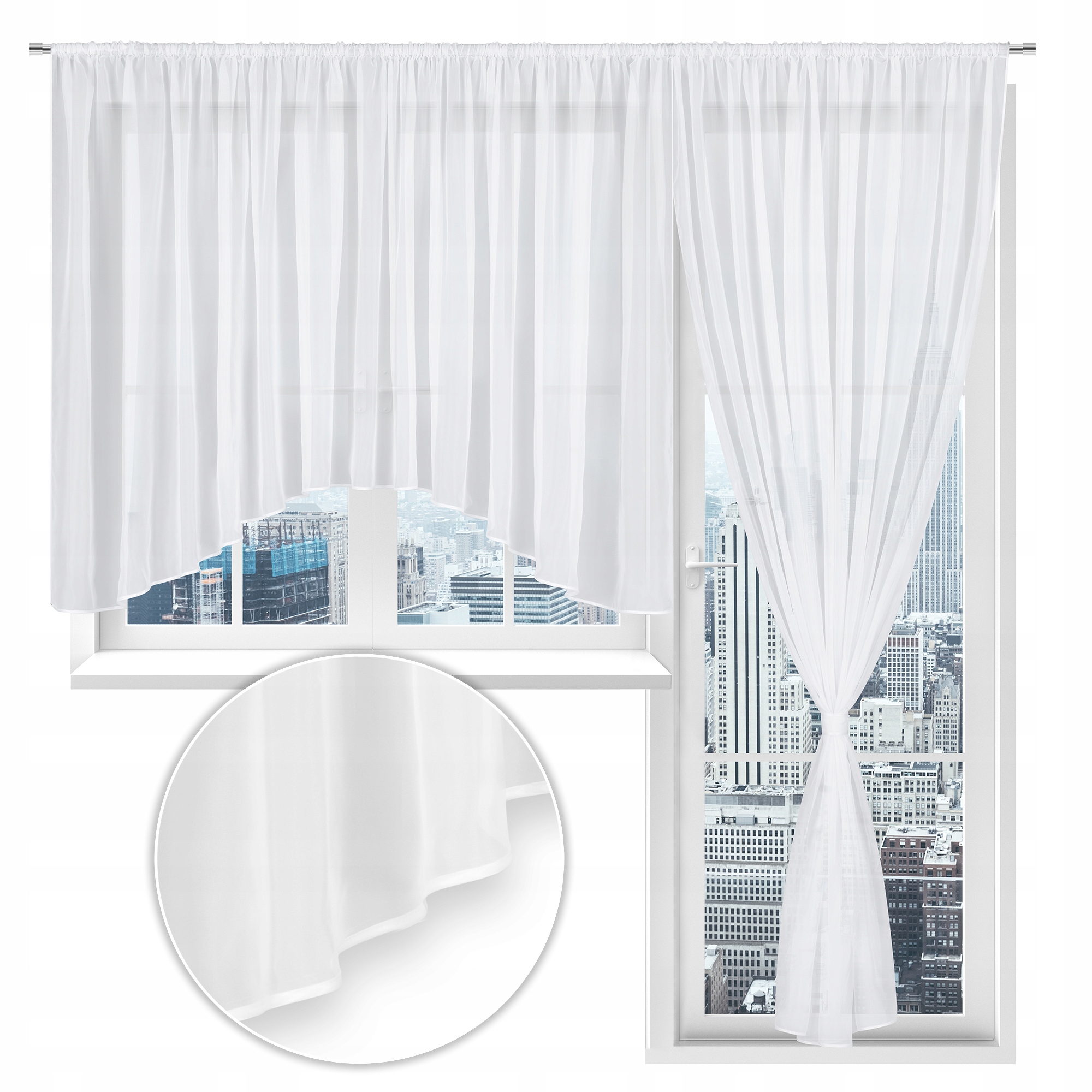 Firana okno balkon komplet Woal lamówka do salonu sypialni 400x145 200x250