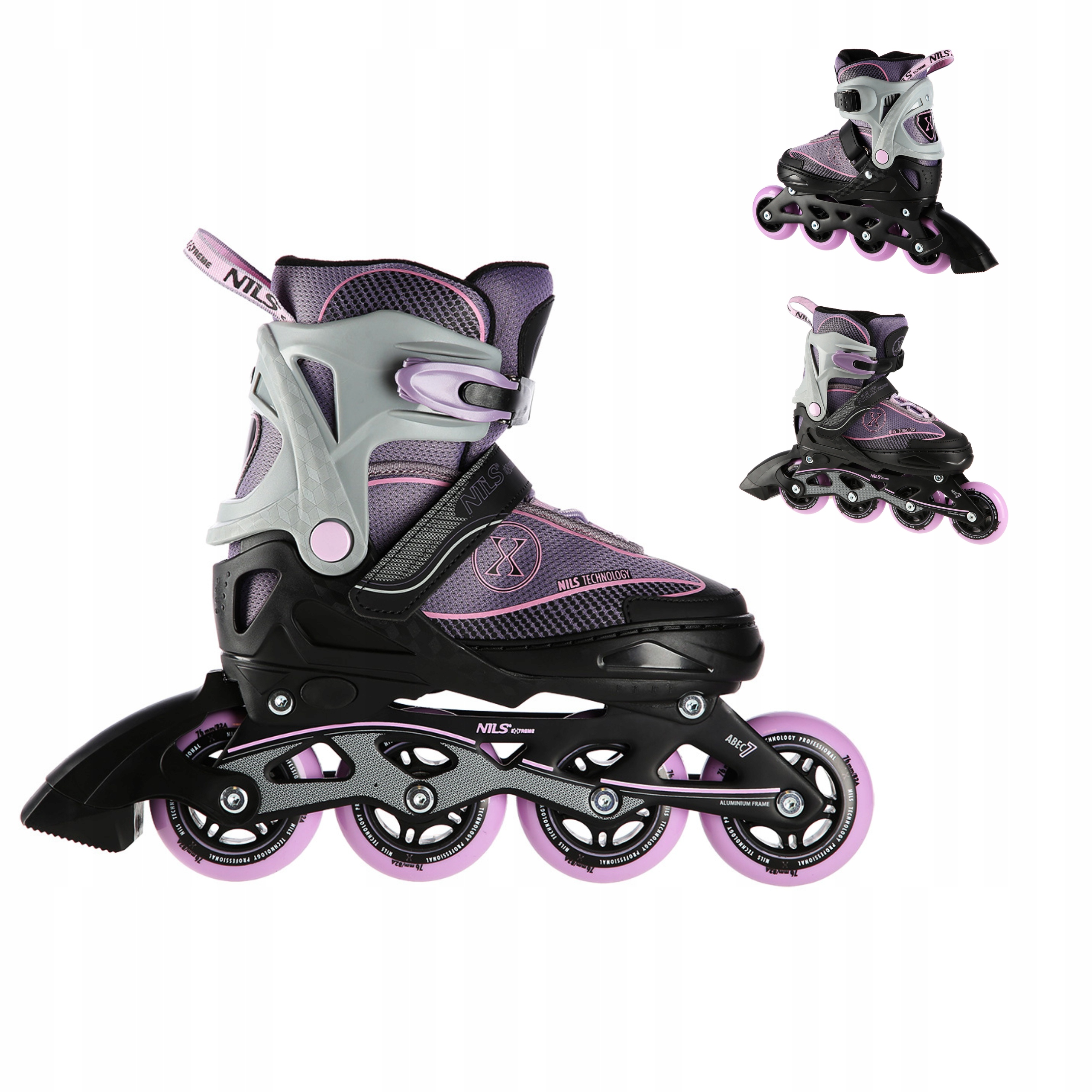 Kolečkové Brusle Regulovatelné Fitness Brusle 2v1 Šedo-fialové 39-42 Nils Extreme