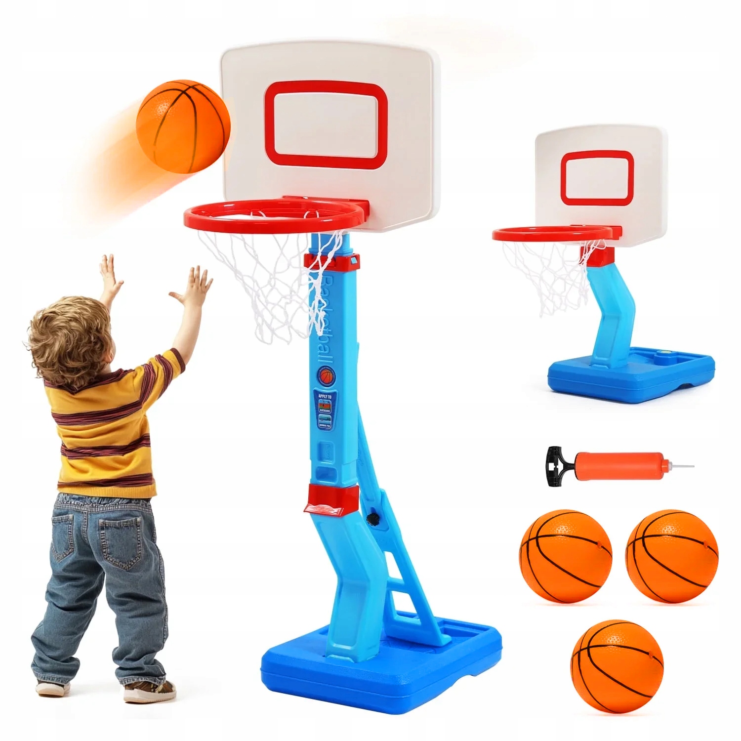 Nastavitelný Basketbalový Set Pro Děti Se 4 Míčky A 1 Pumpičkou Na Míčky