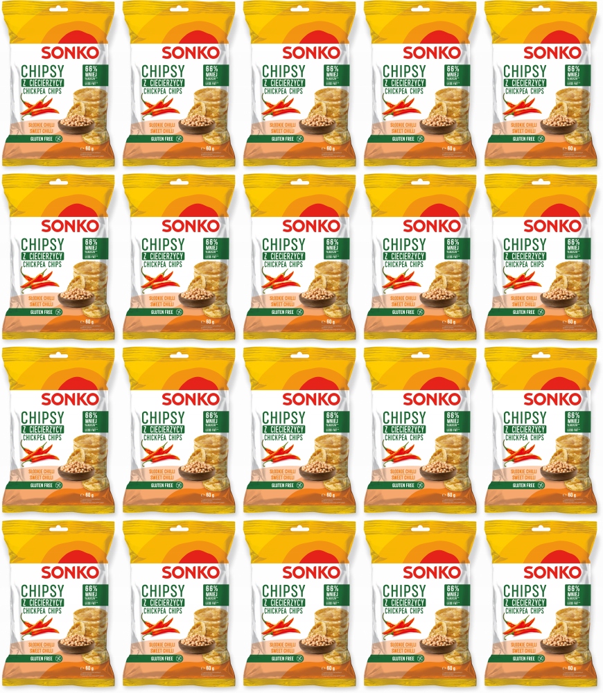 Sonko Chipsy z ciecierzycy o smaku słodkiego chili 60g x20
