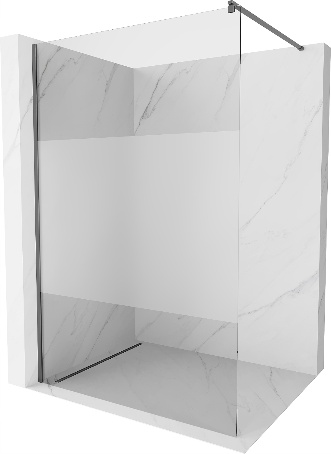 Sprchová stěna Mexen Kioto Walk-in 100x200 cm, průhledná/matná 8 mm, gun me
