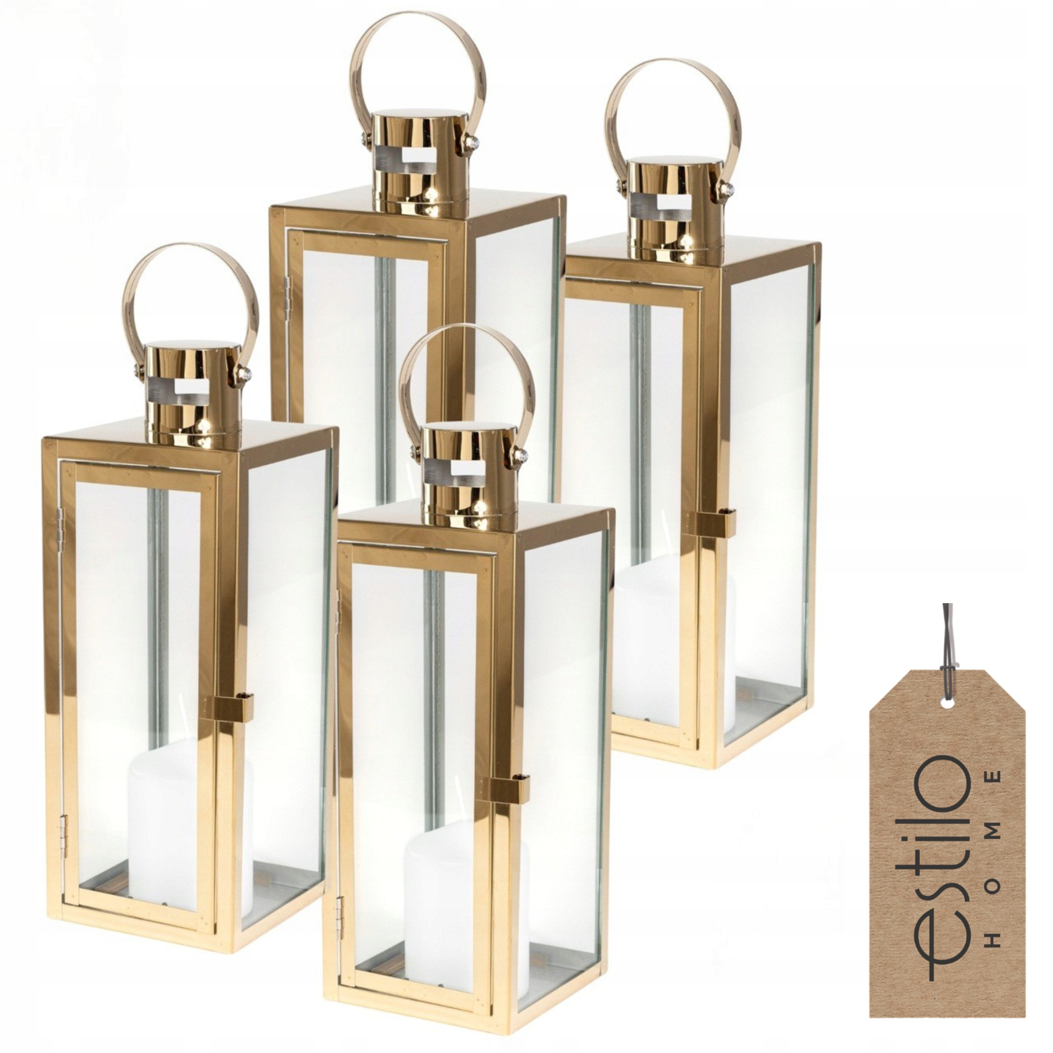 Set 4x Lampáš Zlatý Veľký Glamour Metalový na terasu do obývacej izby 63 cm