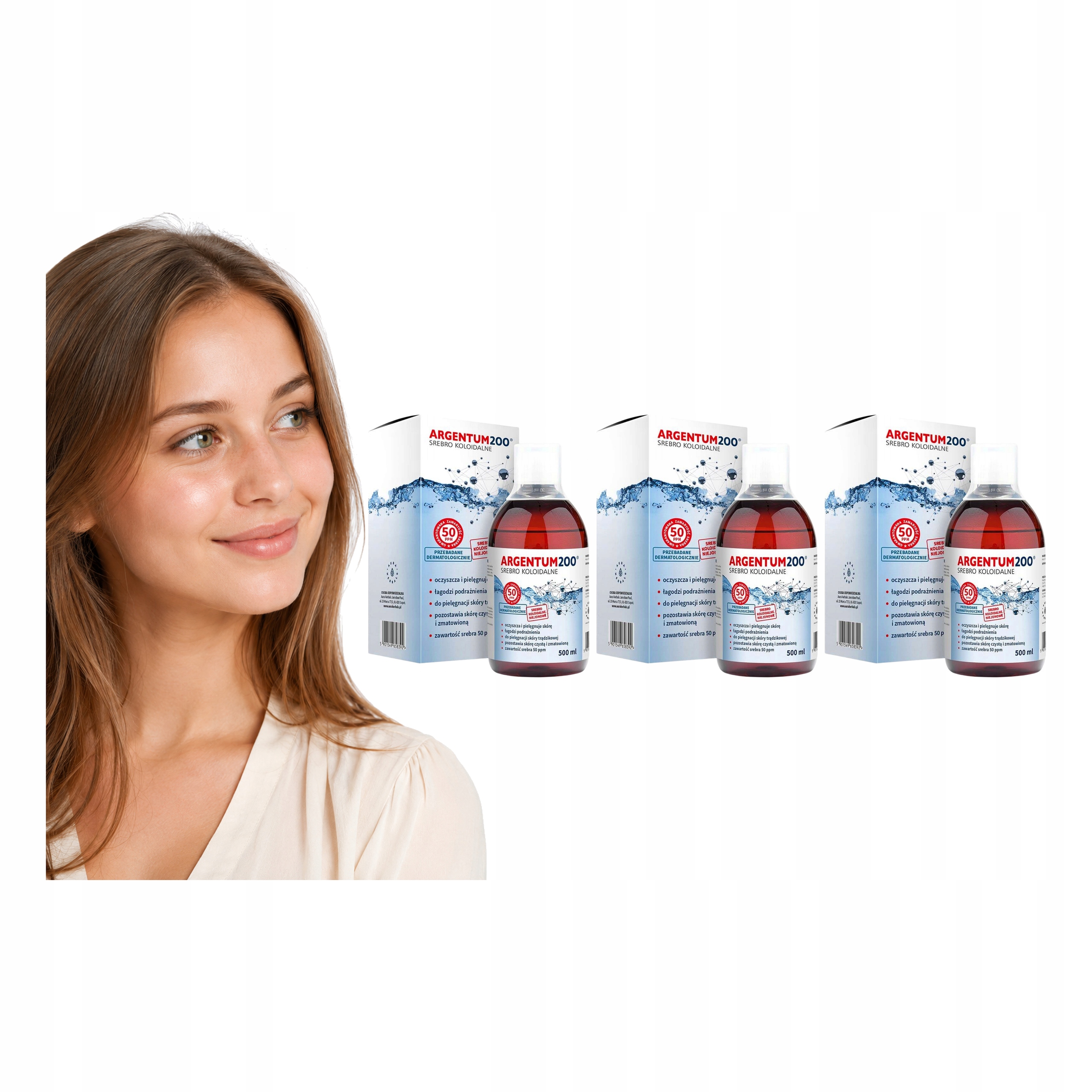 Tonik Srebro Koloidalne Aura Herbals ARGENTUM200 50 Ppm 500 ML Kosmetyk -3x
