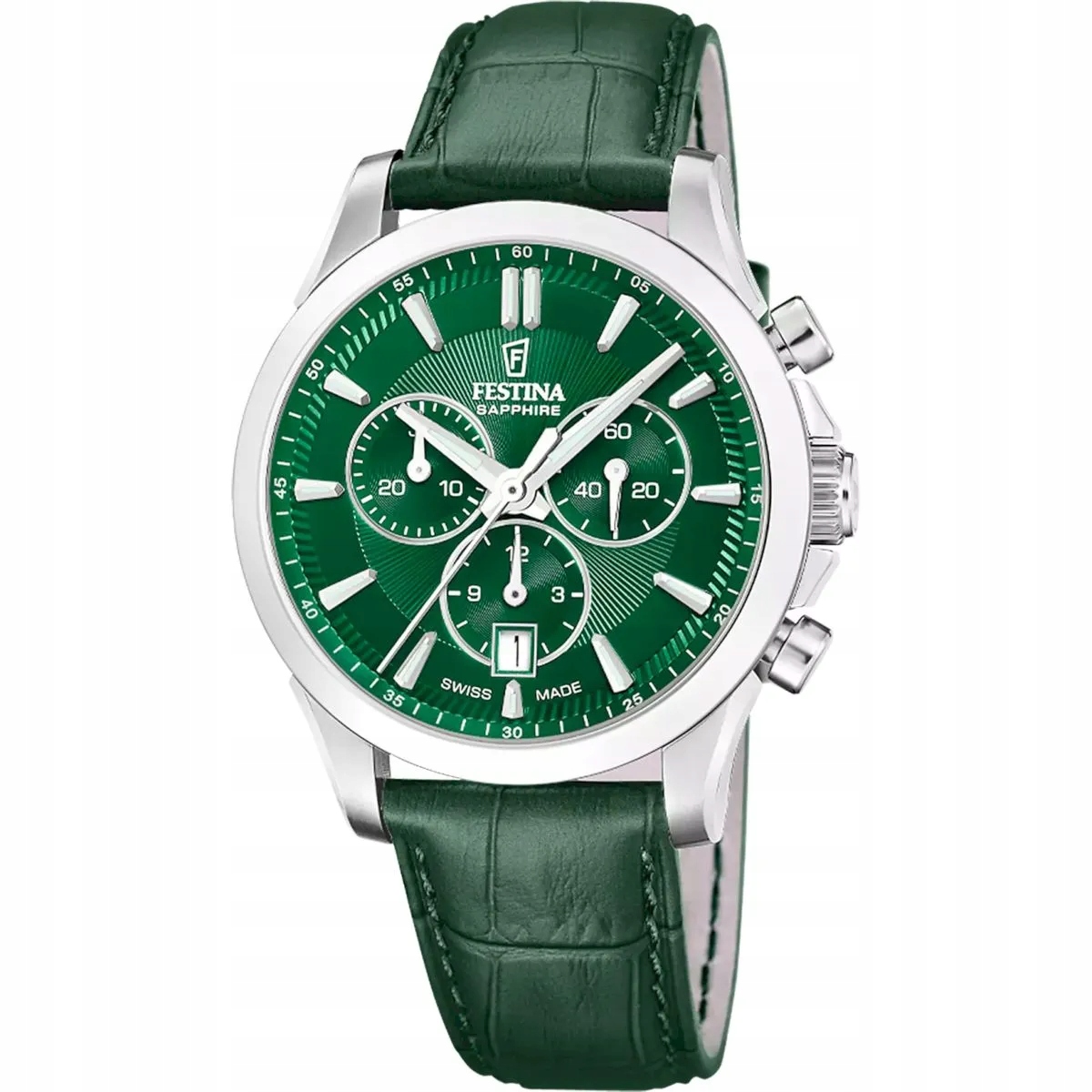 Festina Swiss Made 20094-4 zegarek męski na pasku zielony retro chrono