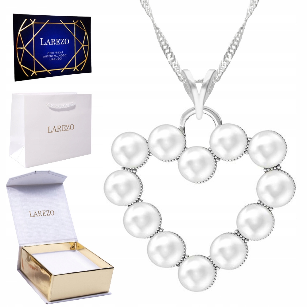 Stříbrný náhrdelník řetízek ryzost 925 se srdcem, perlami a korálky – bílé perly