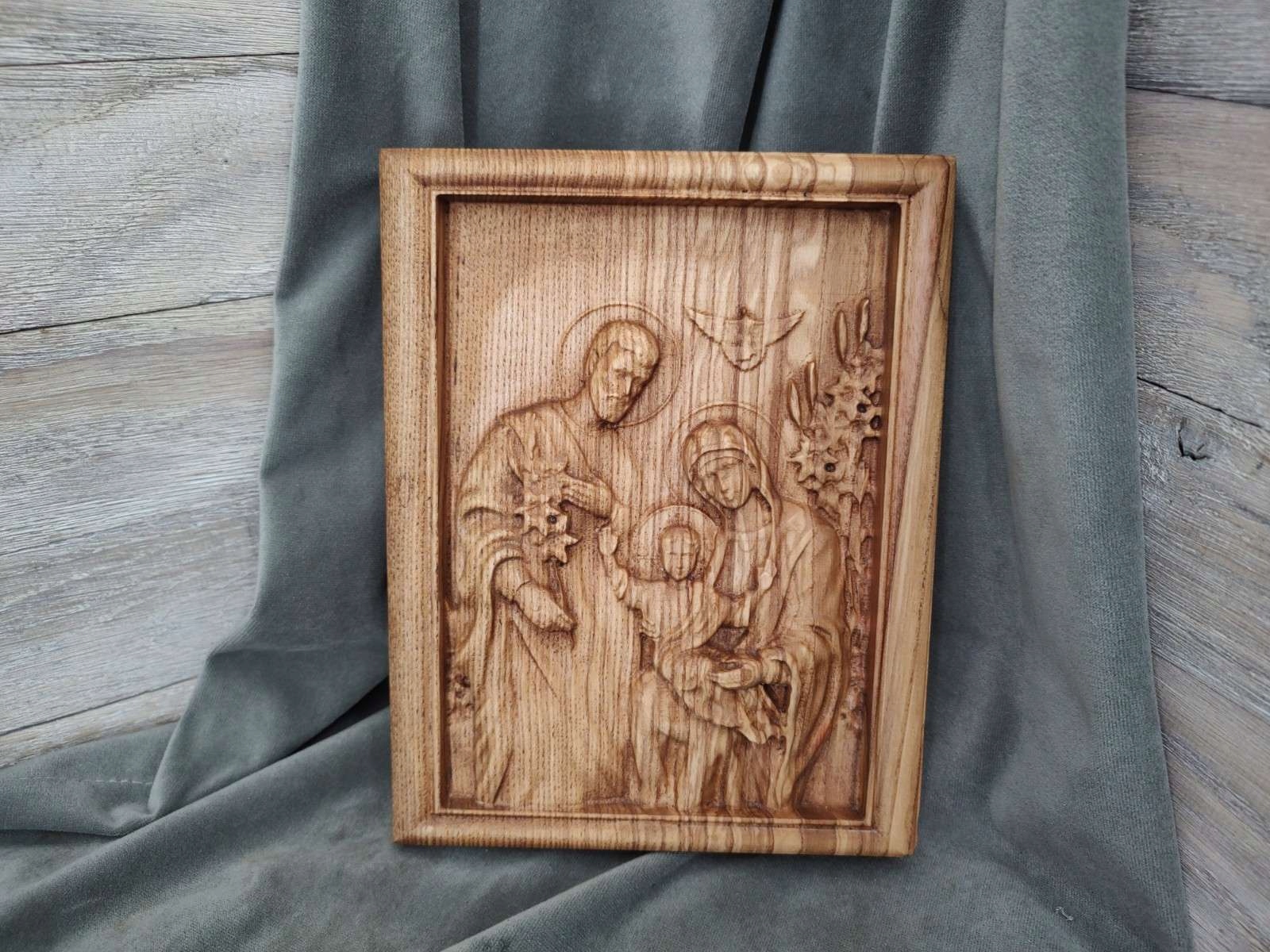 Plácačka dřevěný obraz Svatá rodina III rám dárek svatba výročí