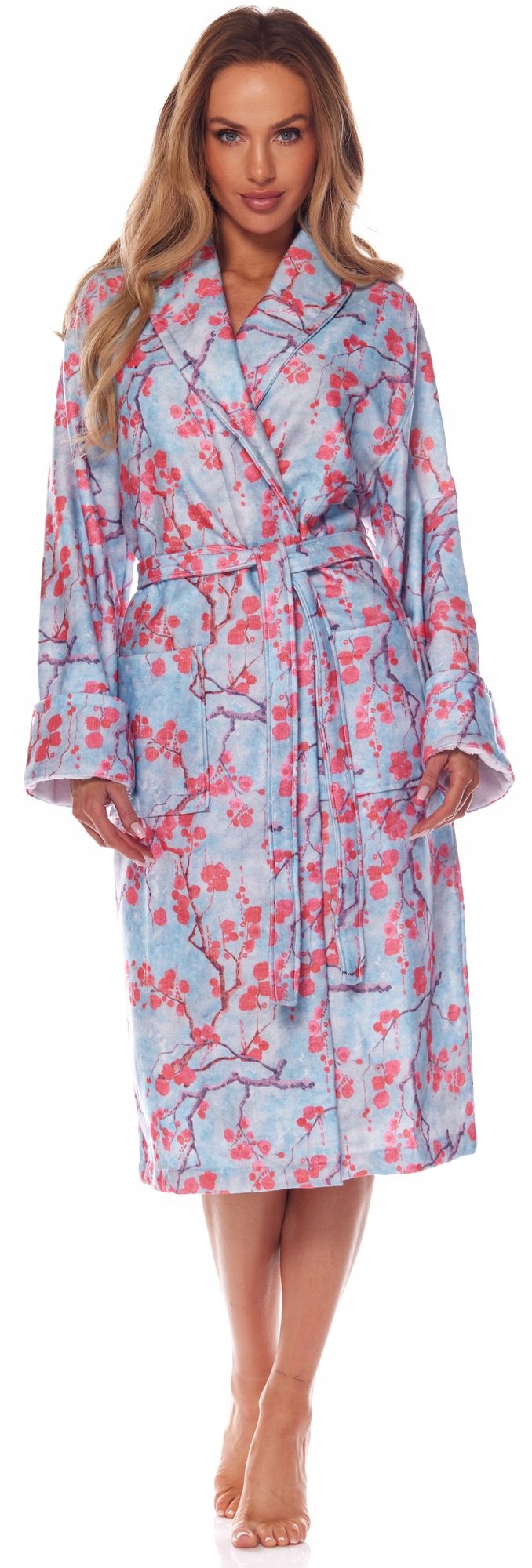 DŁUGI BAMBUSOWY SZLAFROK DAMSKI - SZALOWY L Rękaw długi rękaw