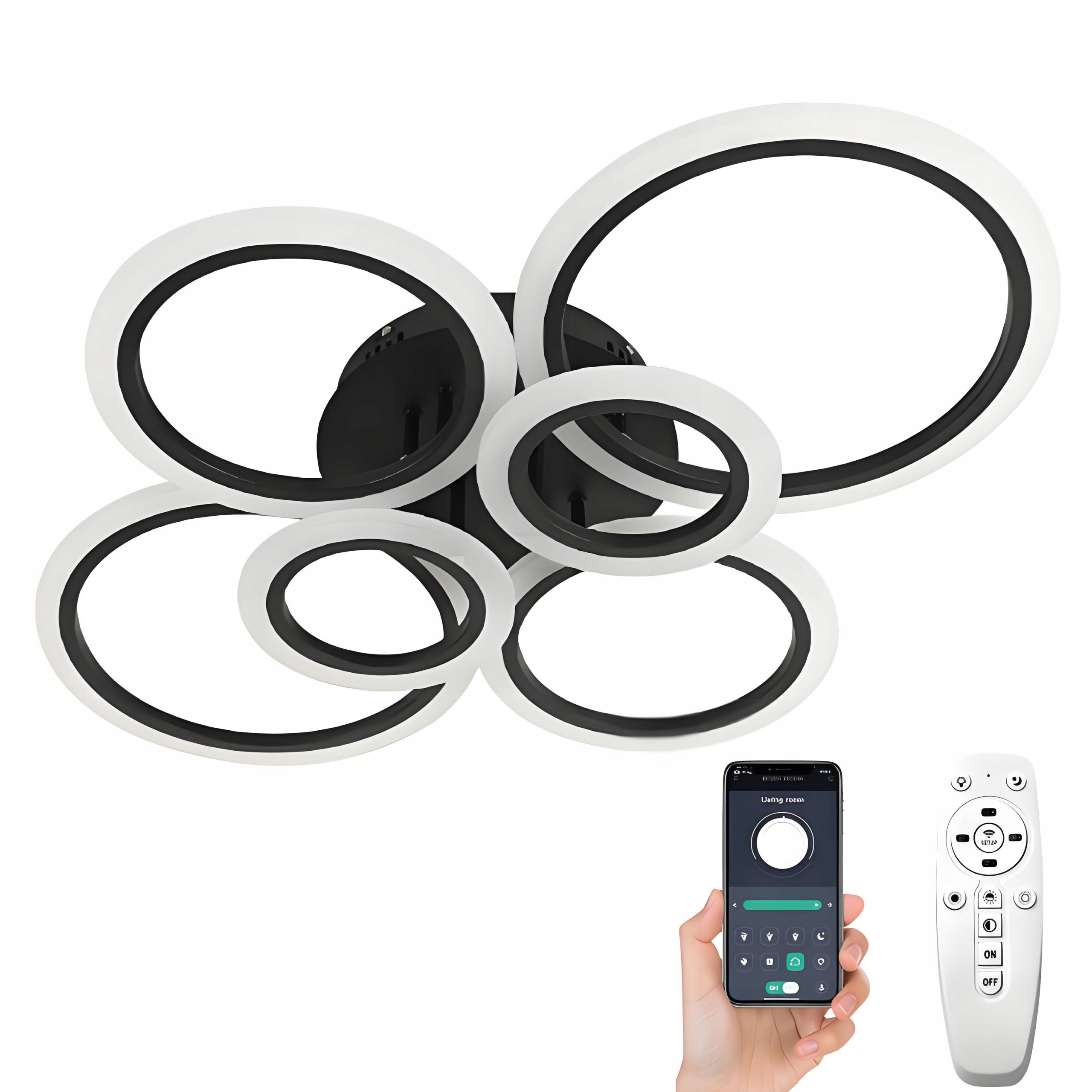 Lampa Sufitowa Nowoczesne Led Natynkowa Z Pilotem App Do Salonu Czarna 65W