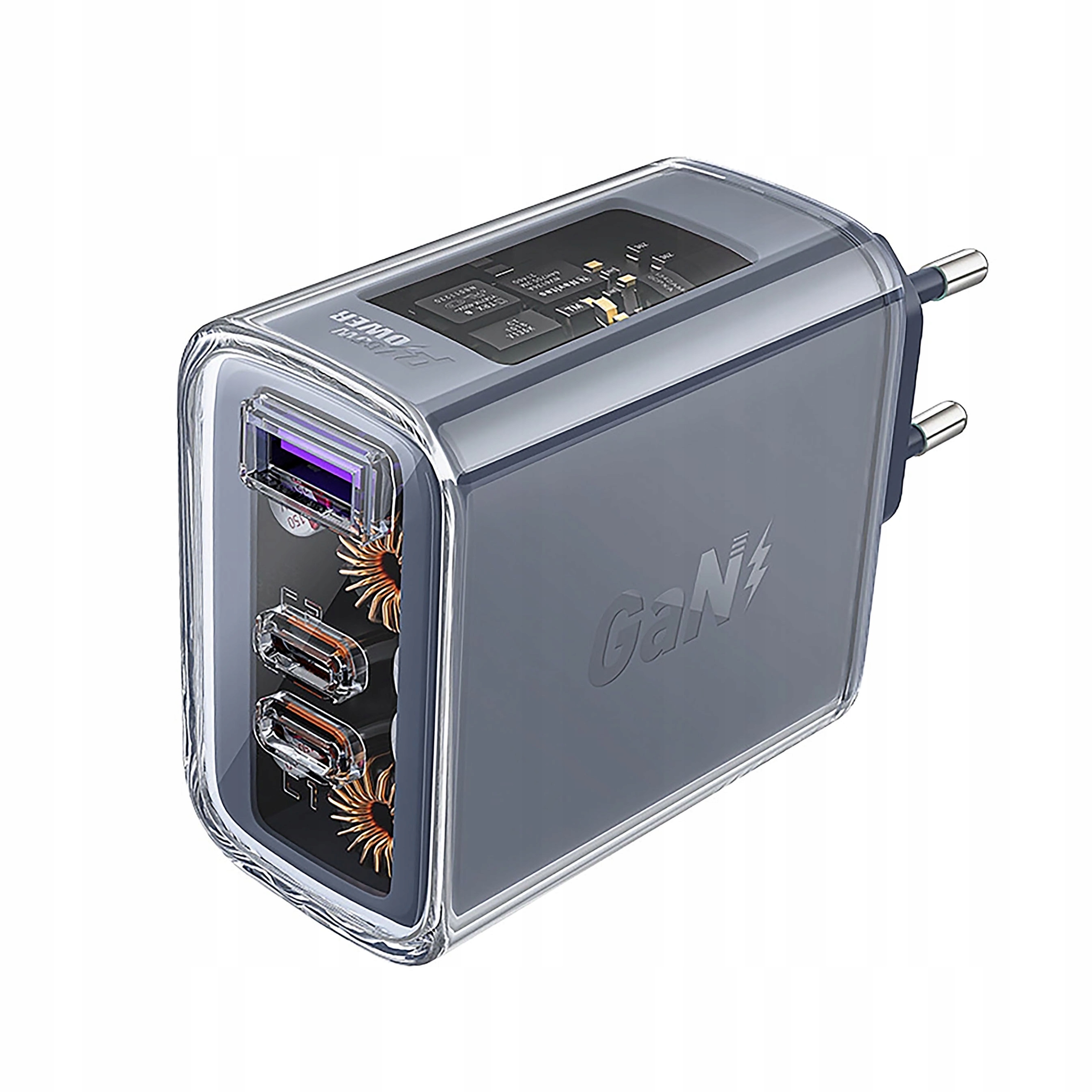 Acefast ładowarka GaN 65W 3 porty (1xUSB, 2xUSB C) szara (A45)